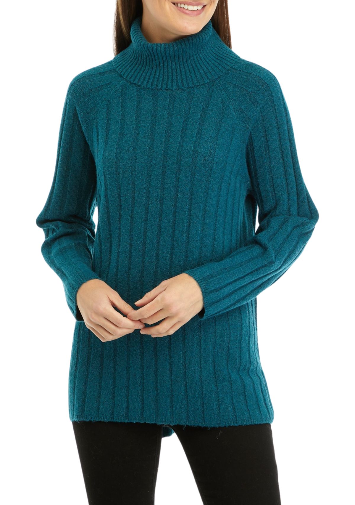 Womens Ribbed Turtleneck Tunic Sweater 