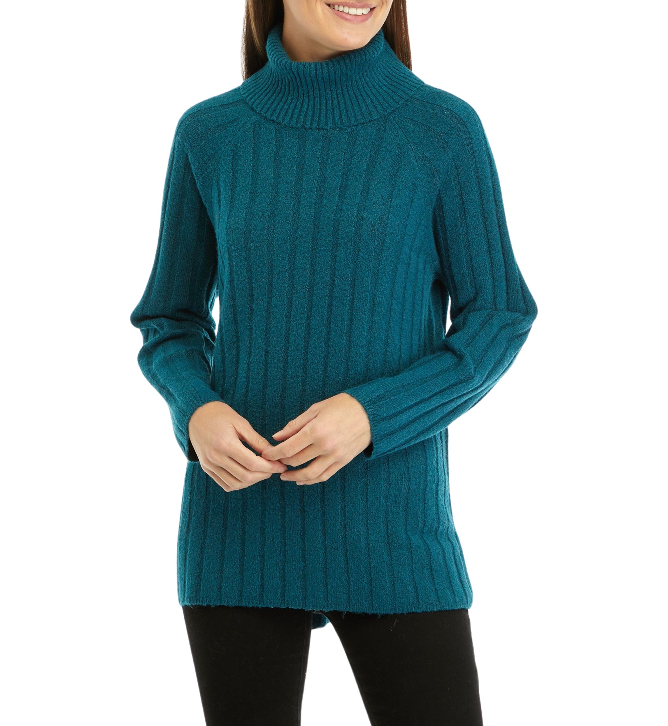 Womens Ribbed Turtleneck Tunic Sweater 