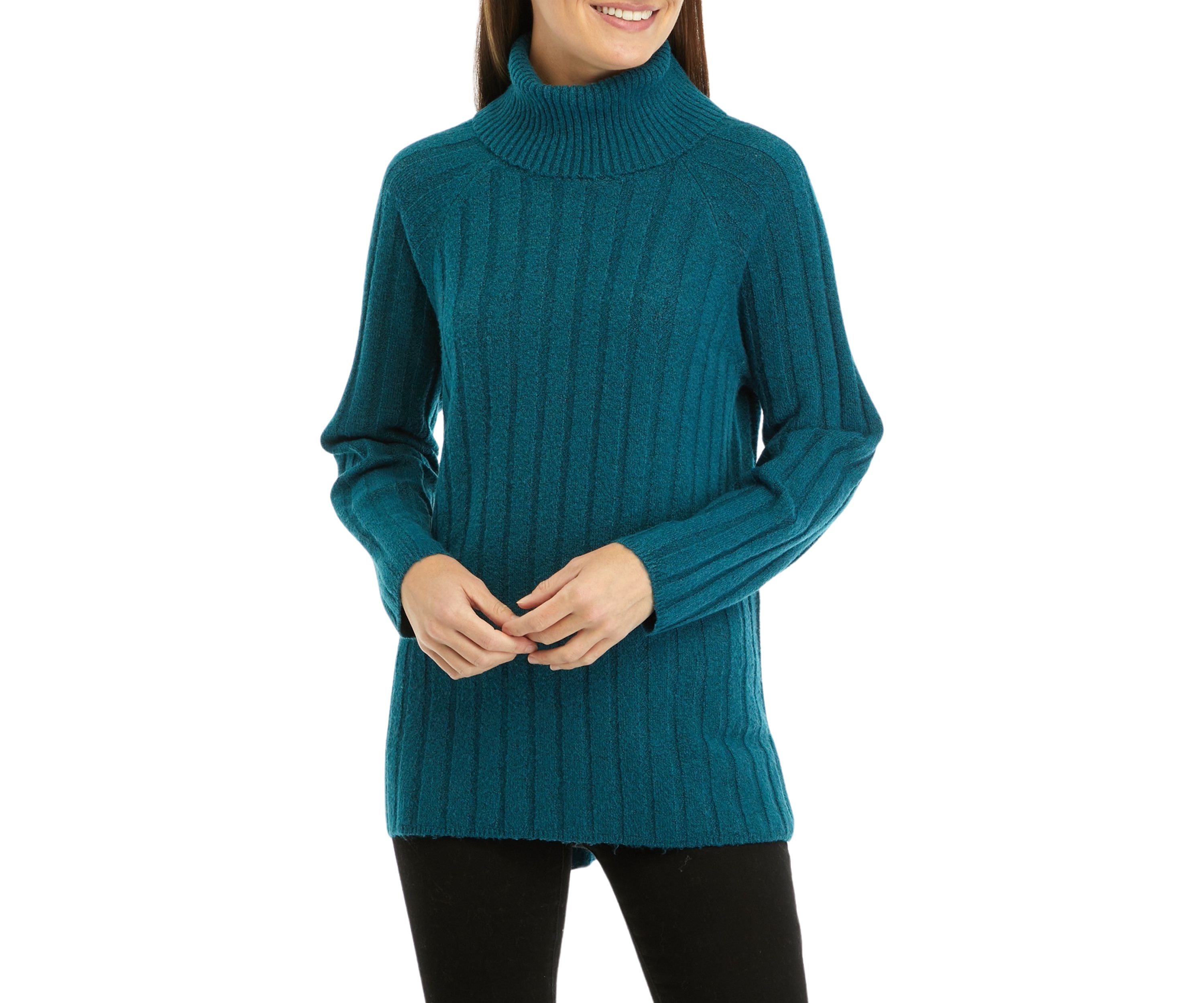 Womens Ribbed Turtleneck Tunic Sweater 
