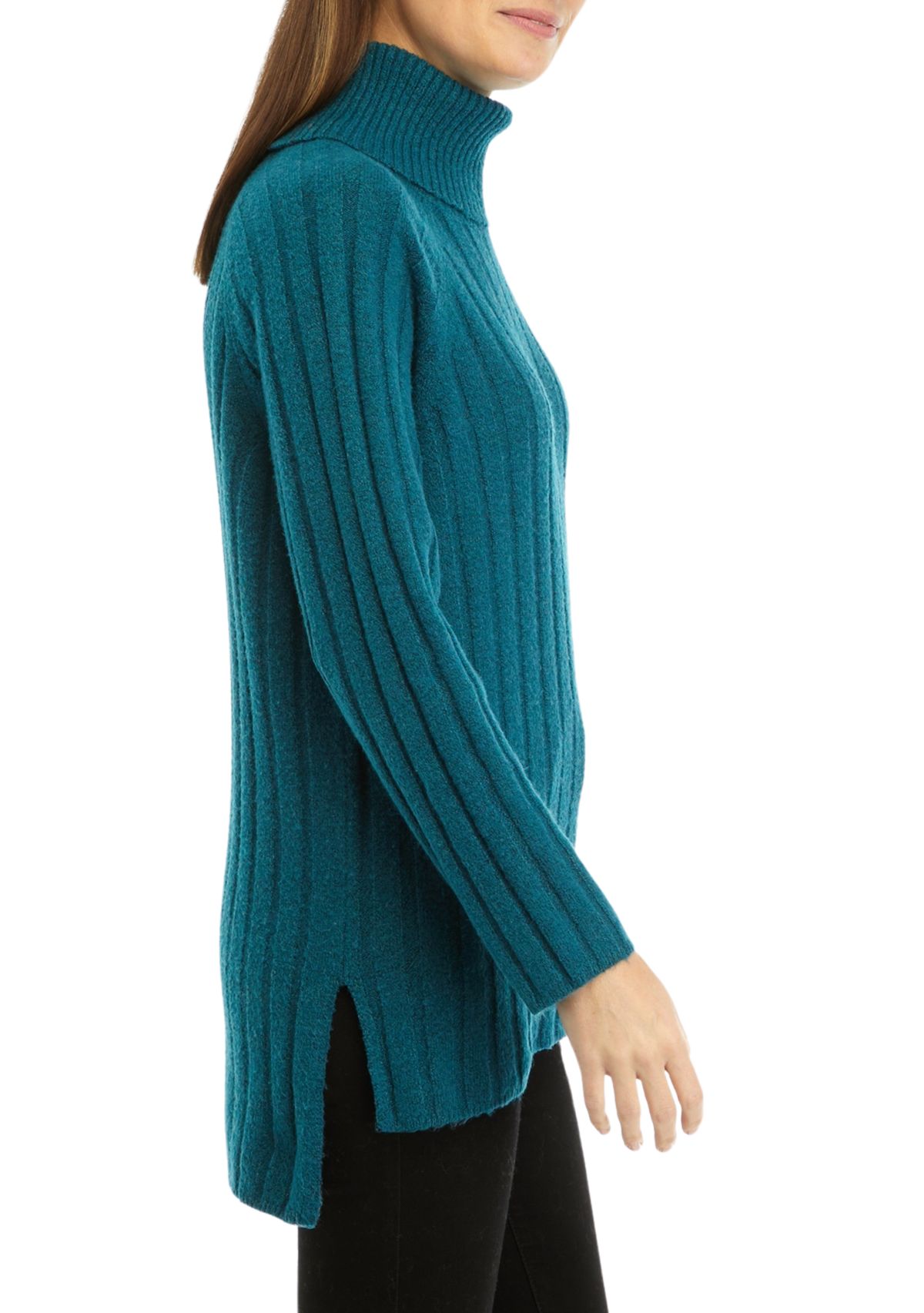 Womens Ribbed Turtleneck Tunic Sweater 