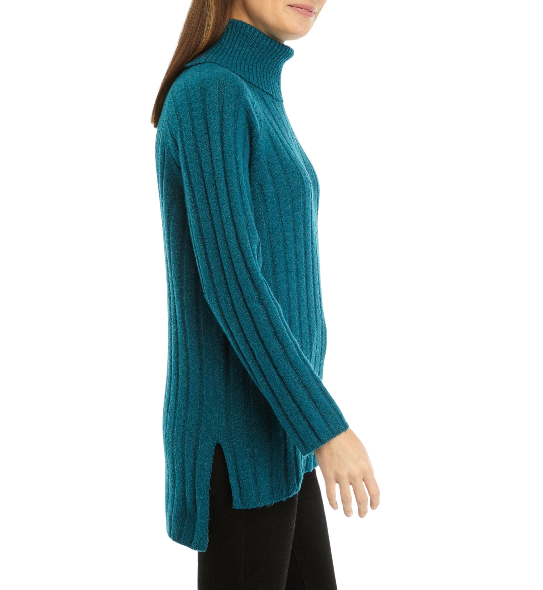 Womens Ribbed Turtleneck Tunic Sweater 