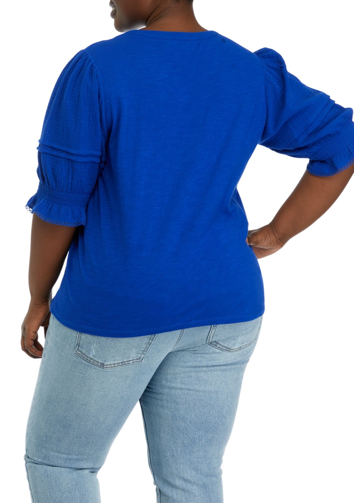 Plus Size Gauze Sleeve Mix Fabric Top