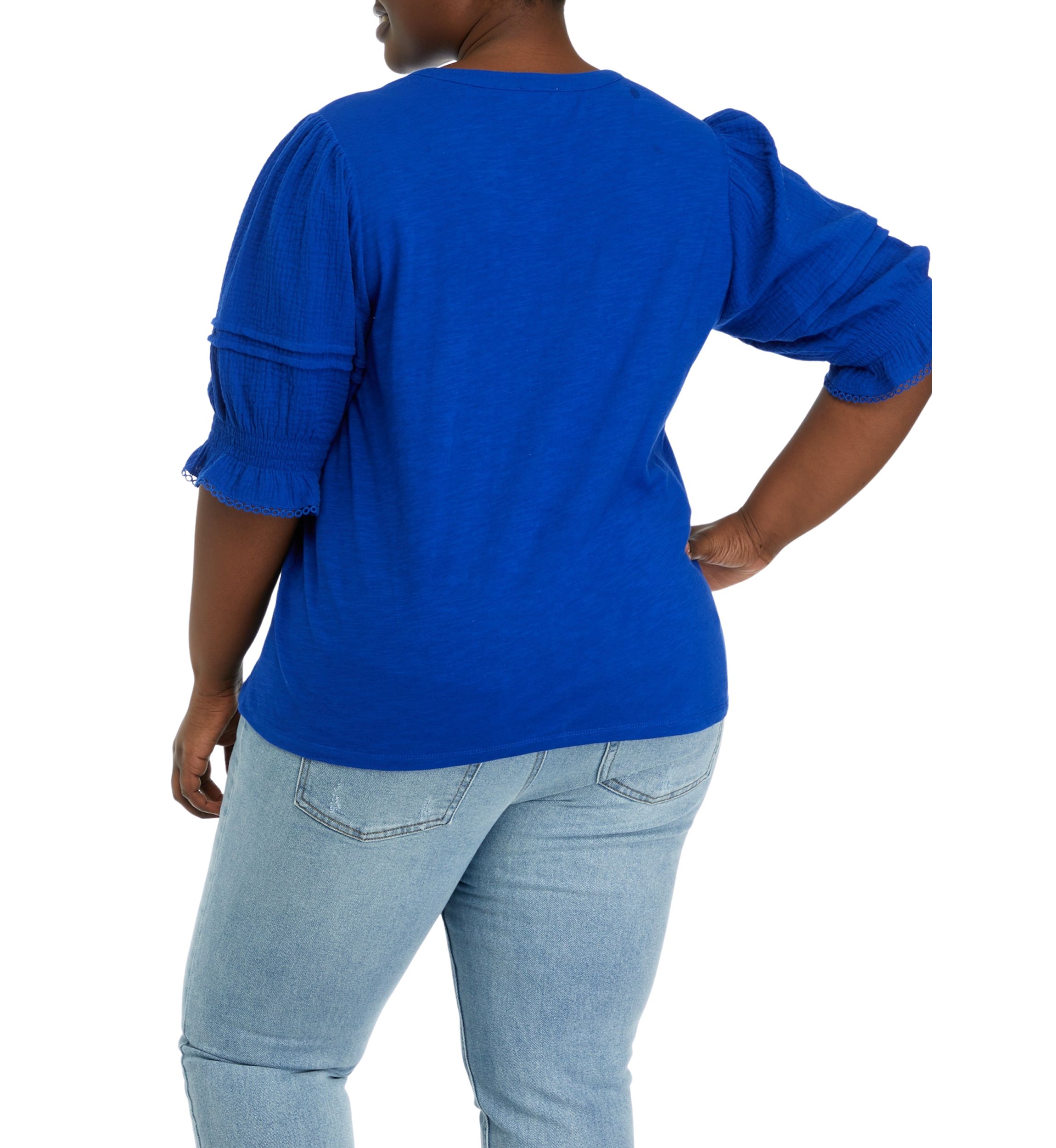 Plus Size Gauze Sleeve Mix Fabric Top