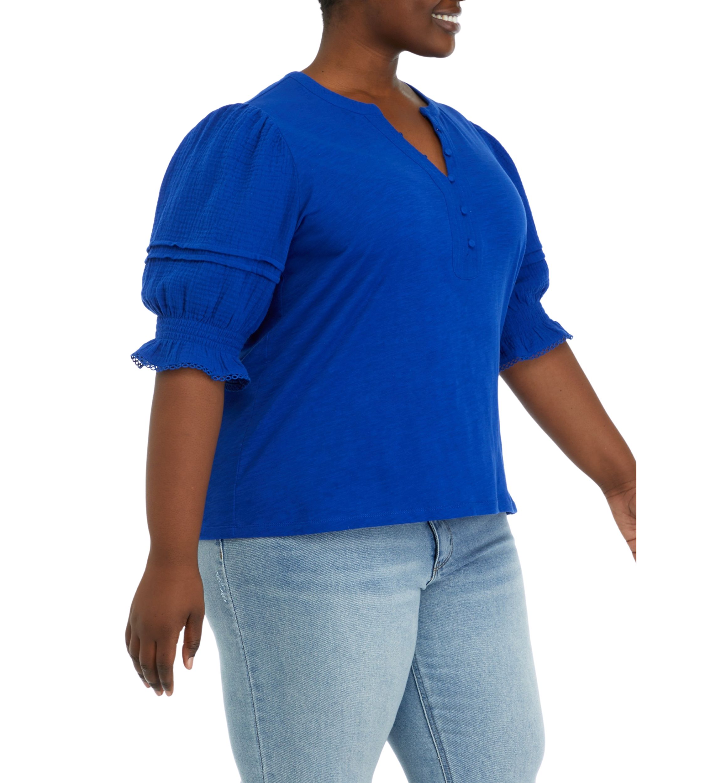 Plus Size Gauze Sleeve Mix Fabric Top