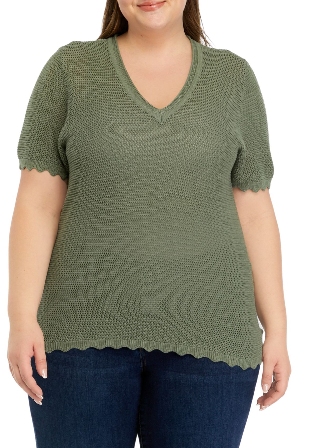 Plus Size Open Stitch Sweater Knit Top