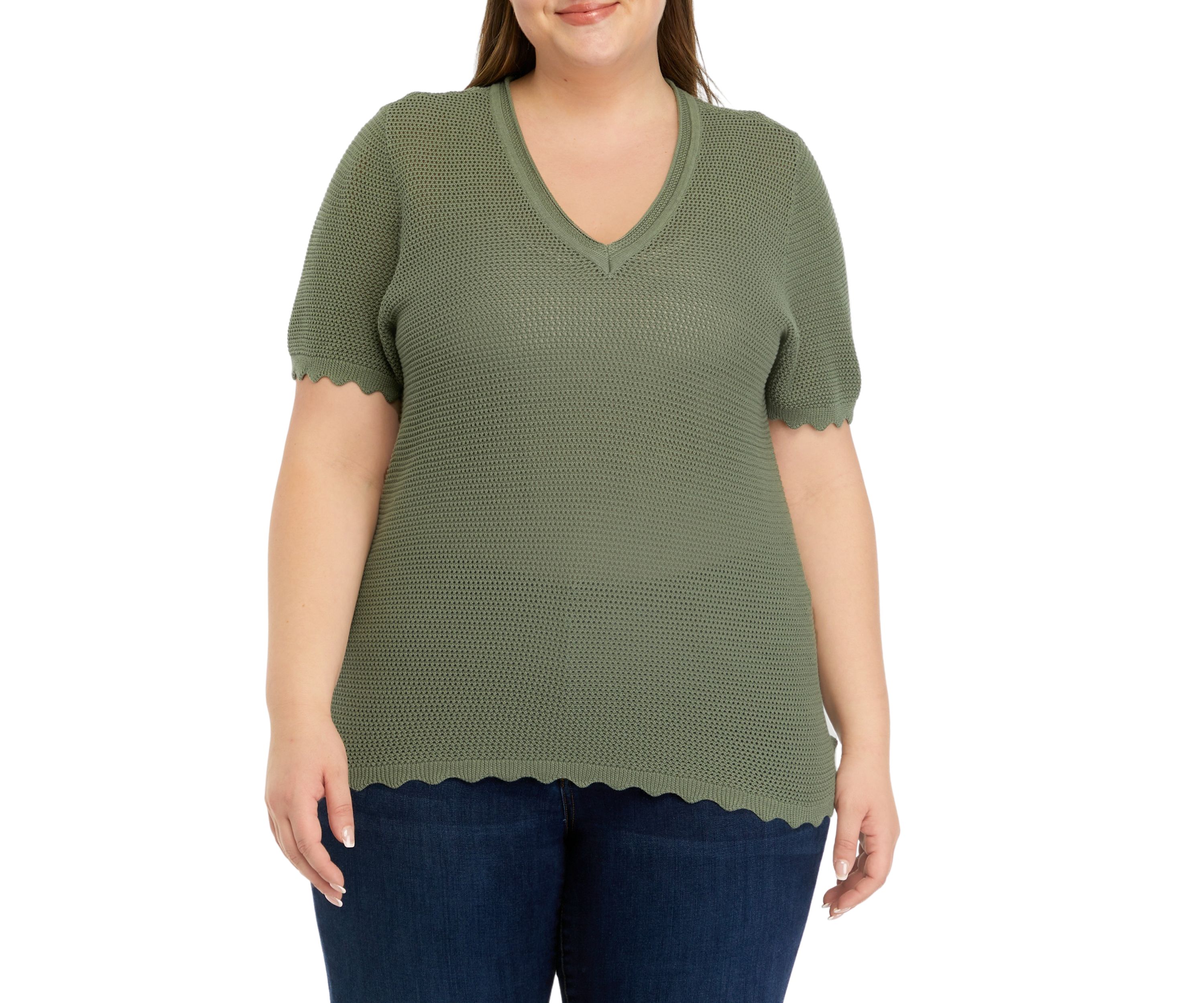 Plus Size Open Stitch Sweater Knit Top