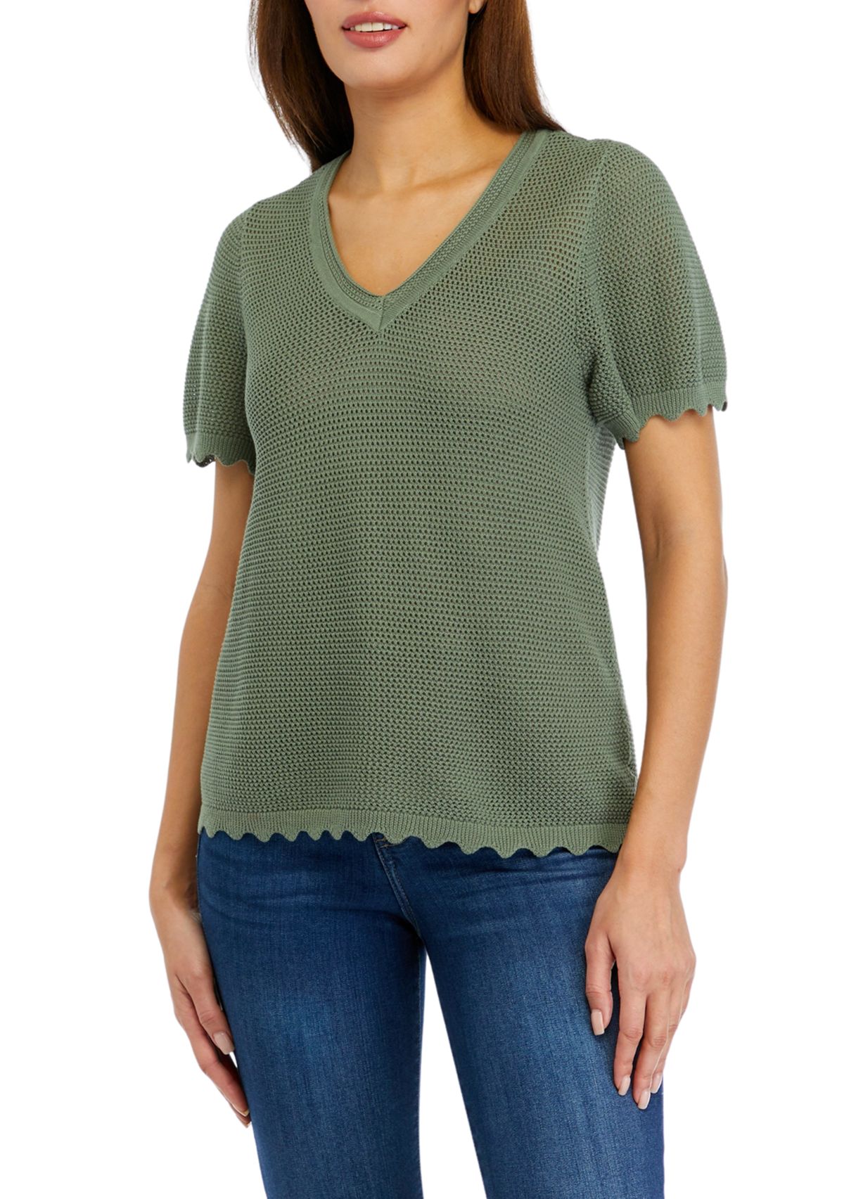 Womens Open Stitch Sweater Knit Top 