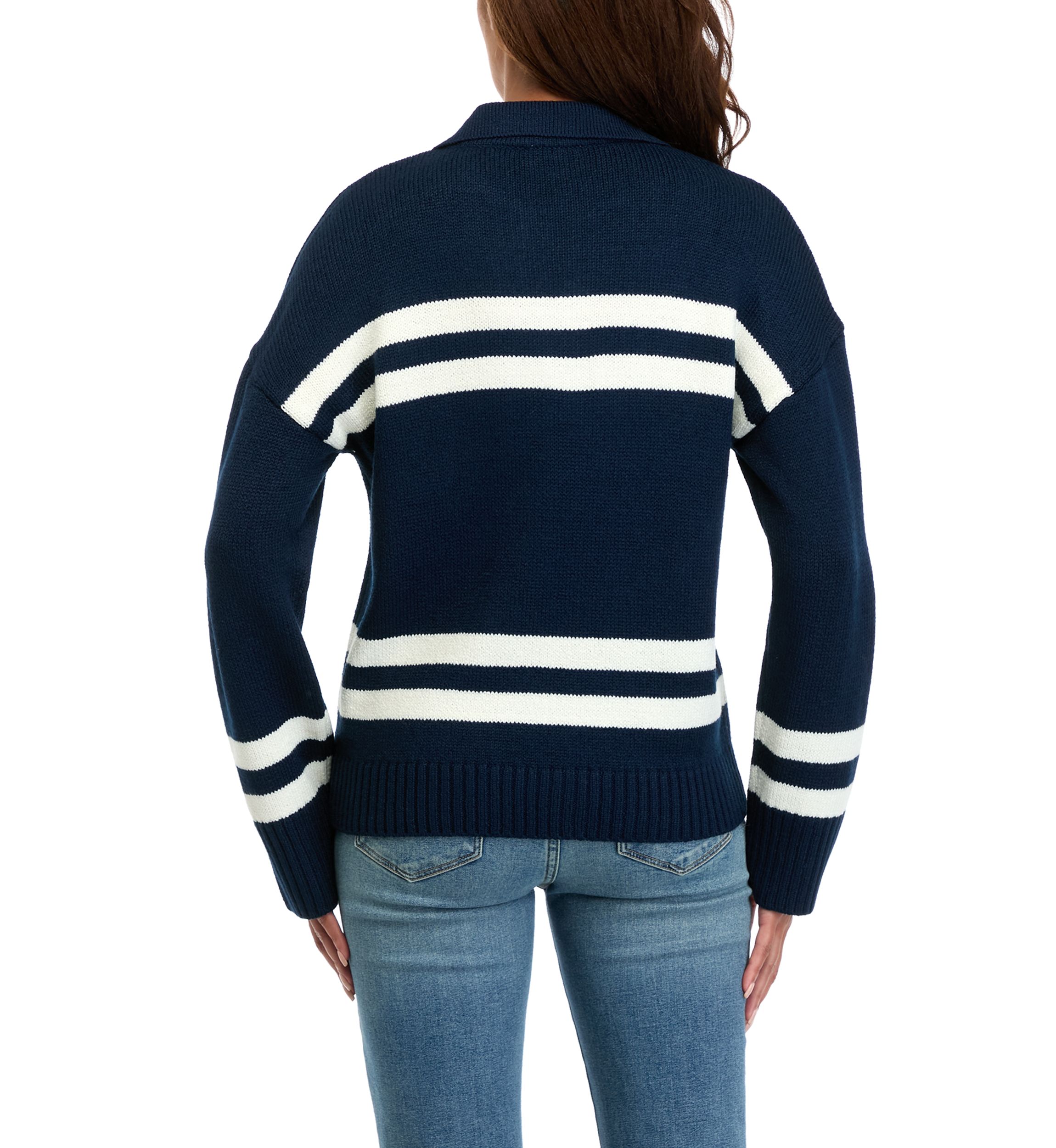 Womens Striped Johnny Collar Pullover