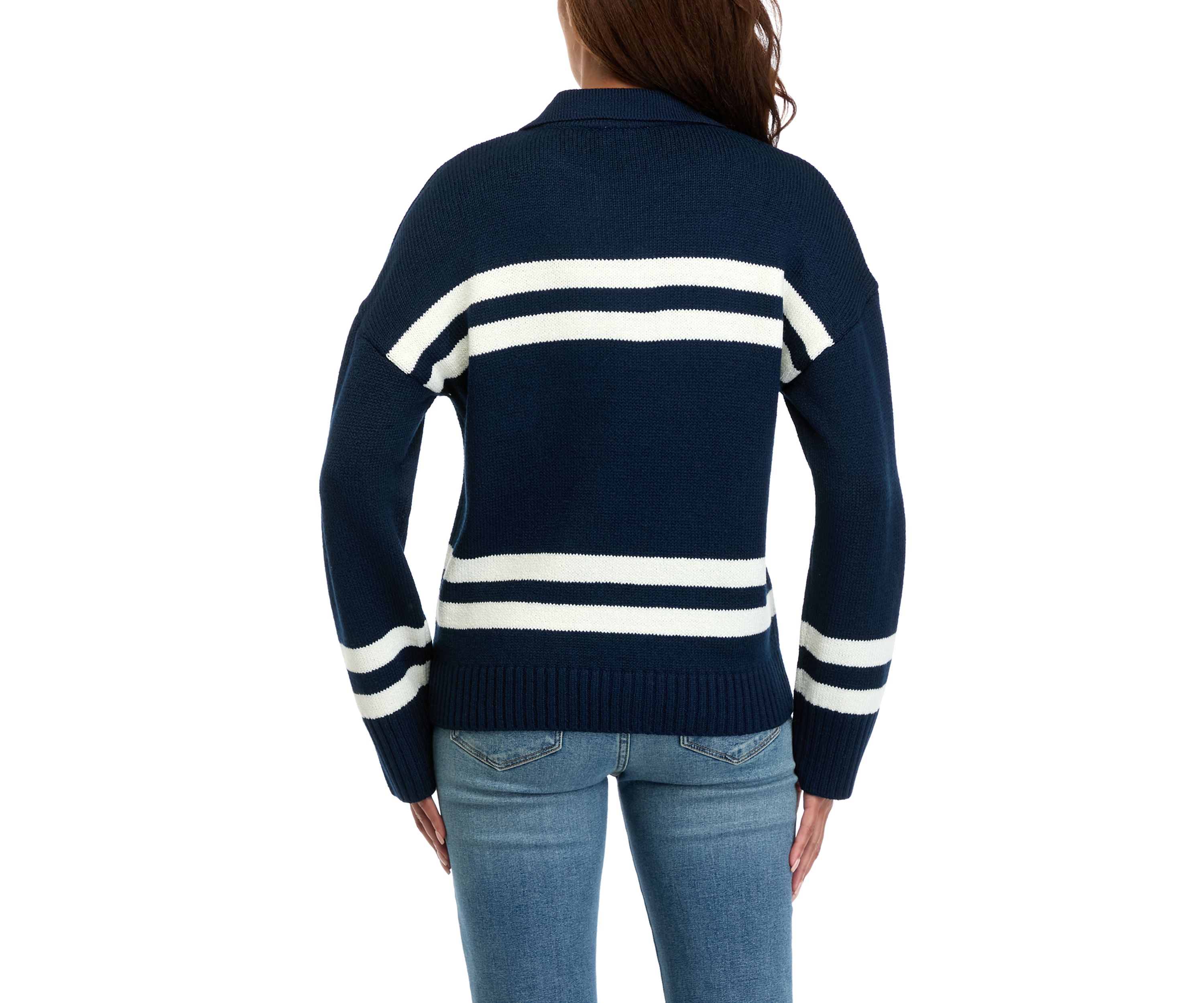 Womens Striped Johnny Collar Pullover