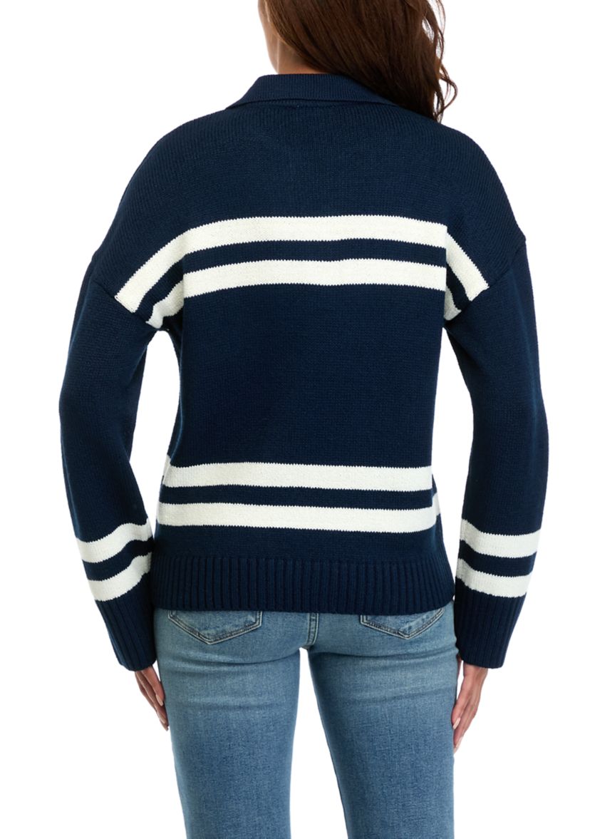 Womens Striped Johnny Collar Pullover