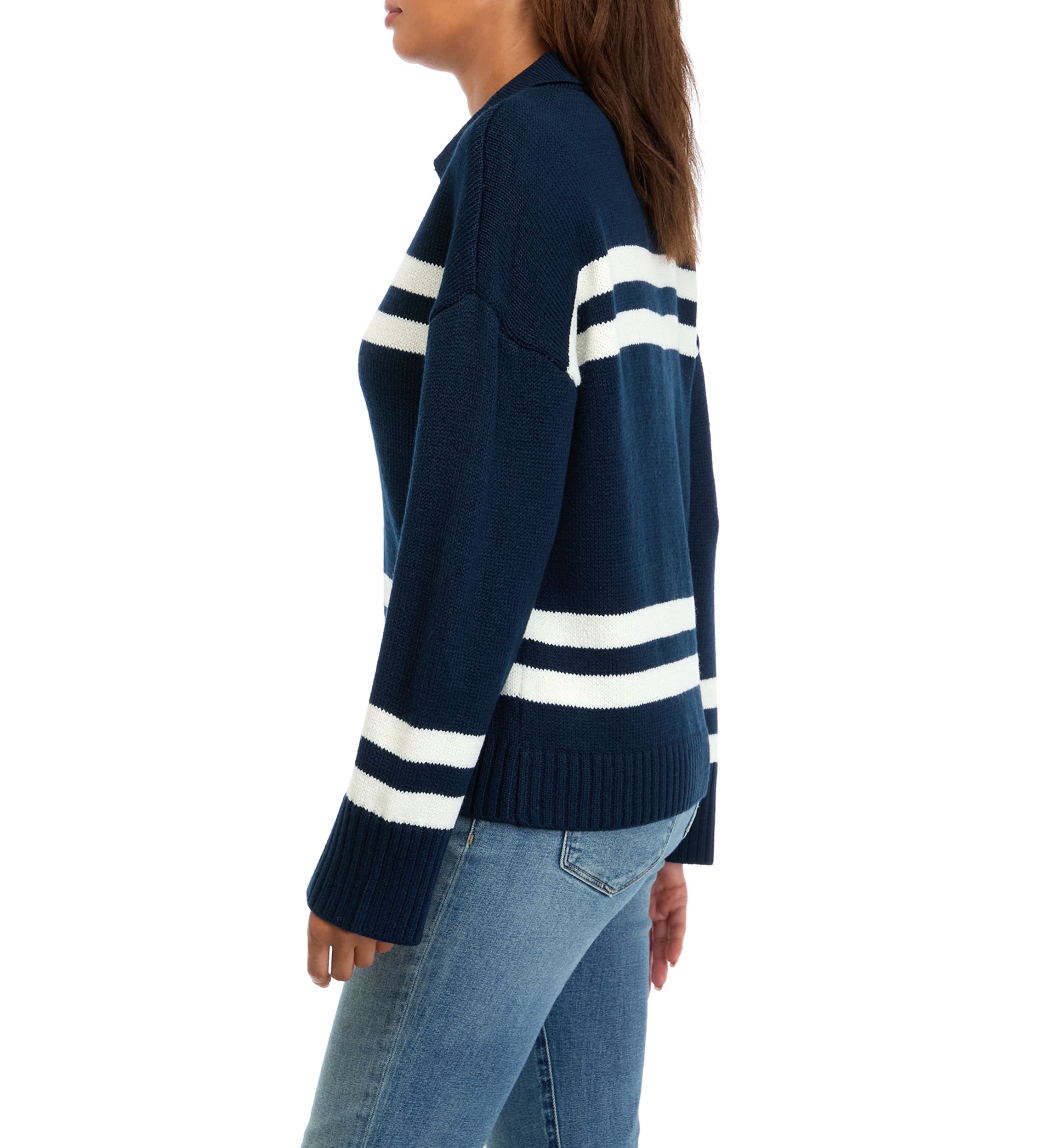 Womens Striped Johnny Collar Pullover