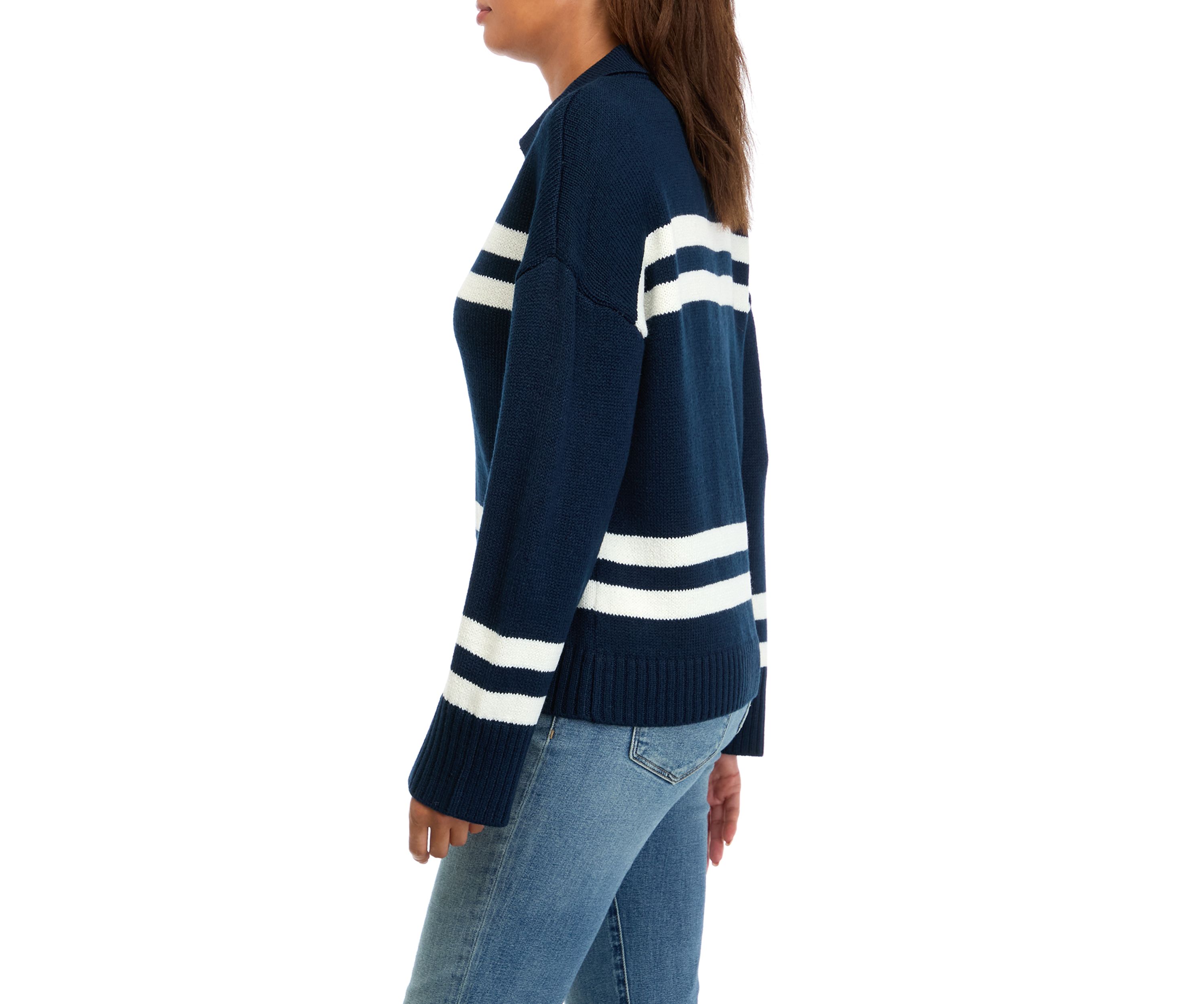 Womens Striped Johnny Collar Pullover