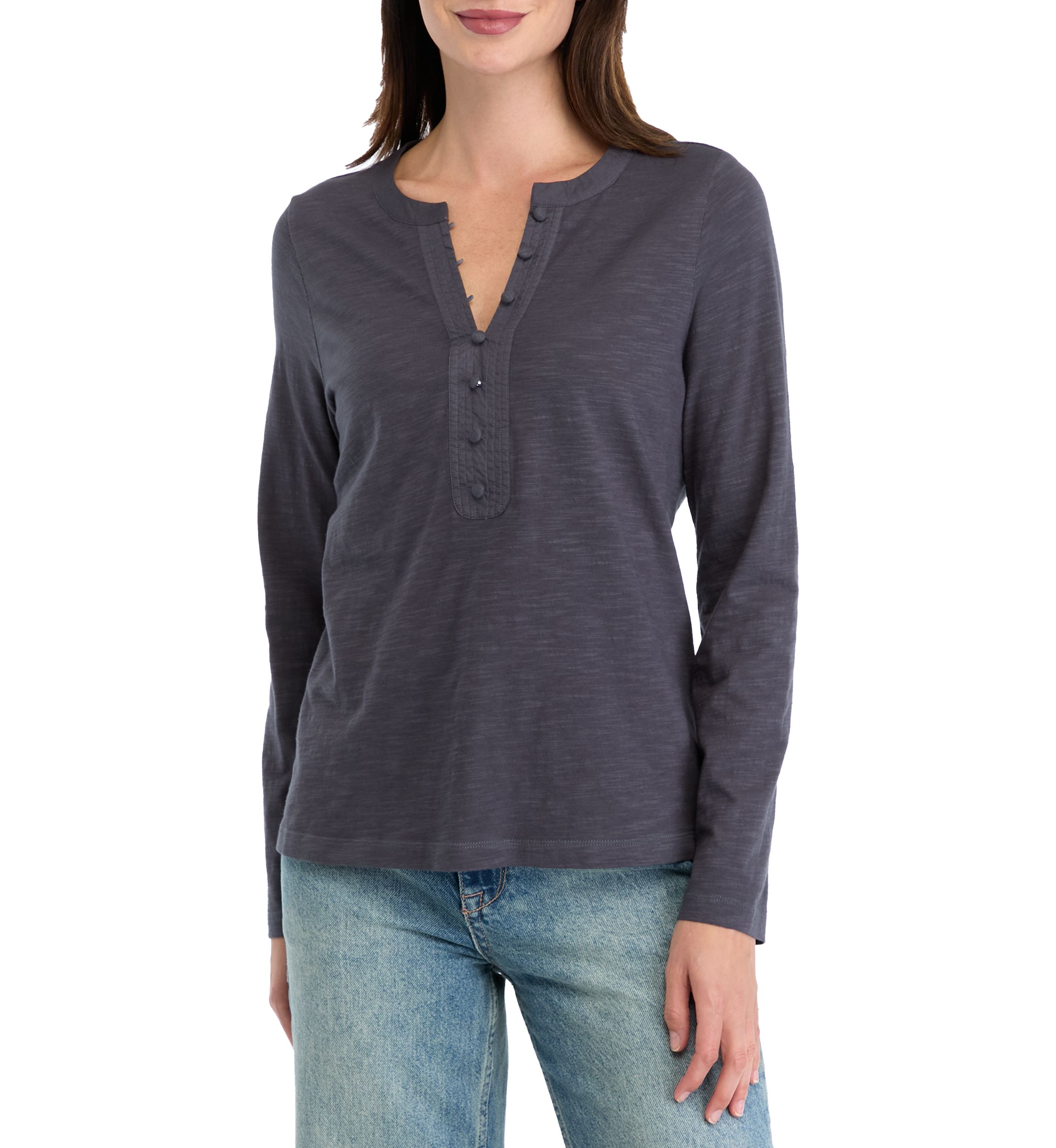 Womens Mixed Media Henley Shirt