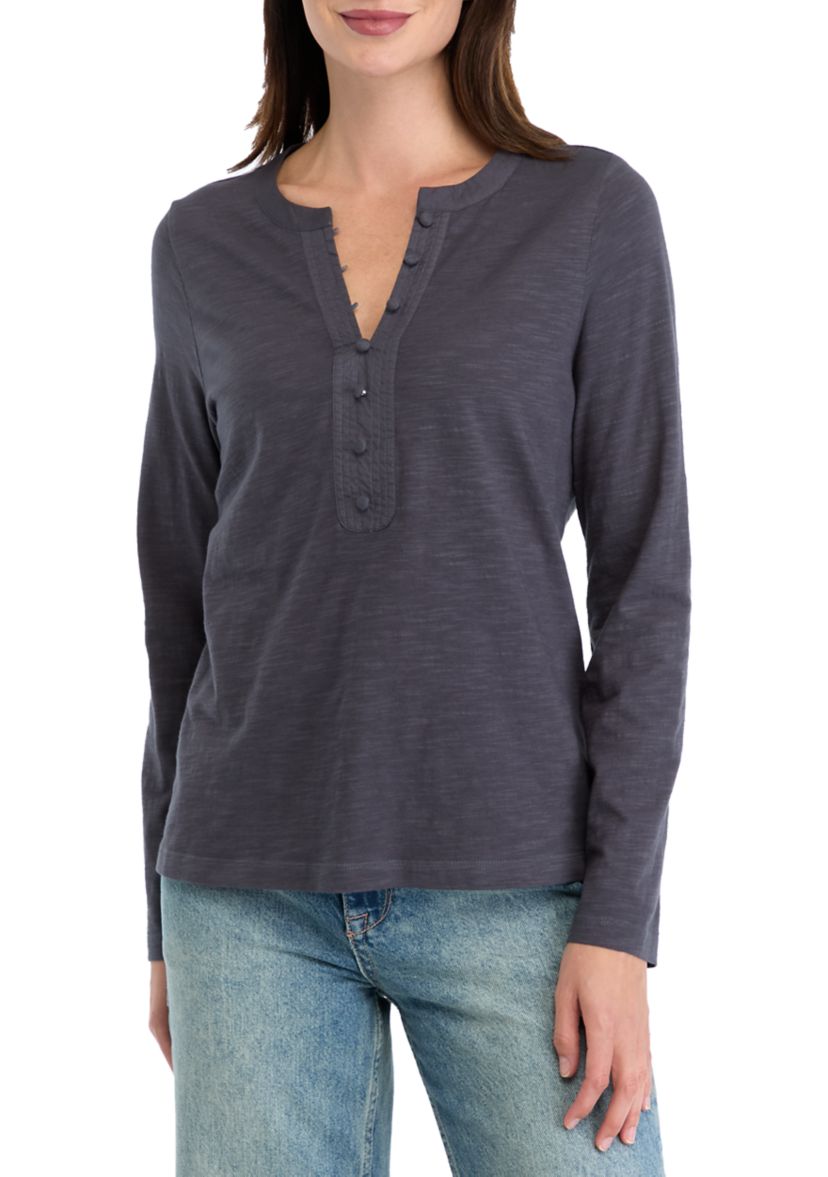 Womens Mixed Media Henley Shirt