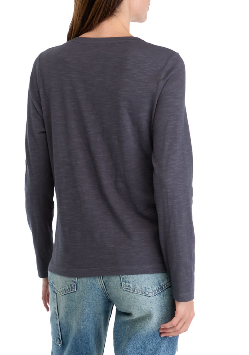 Womens Mixed Media Henley Shirt