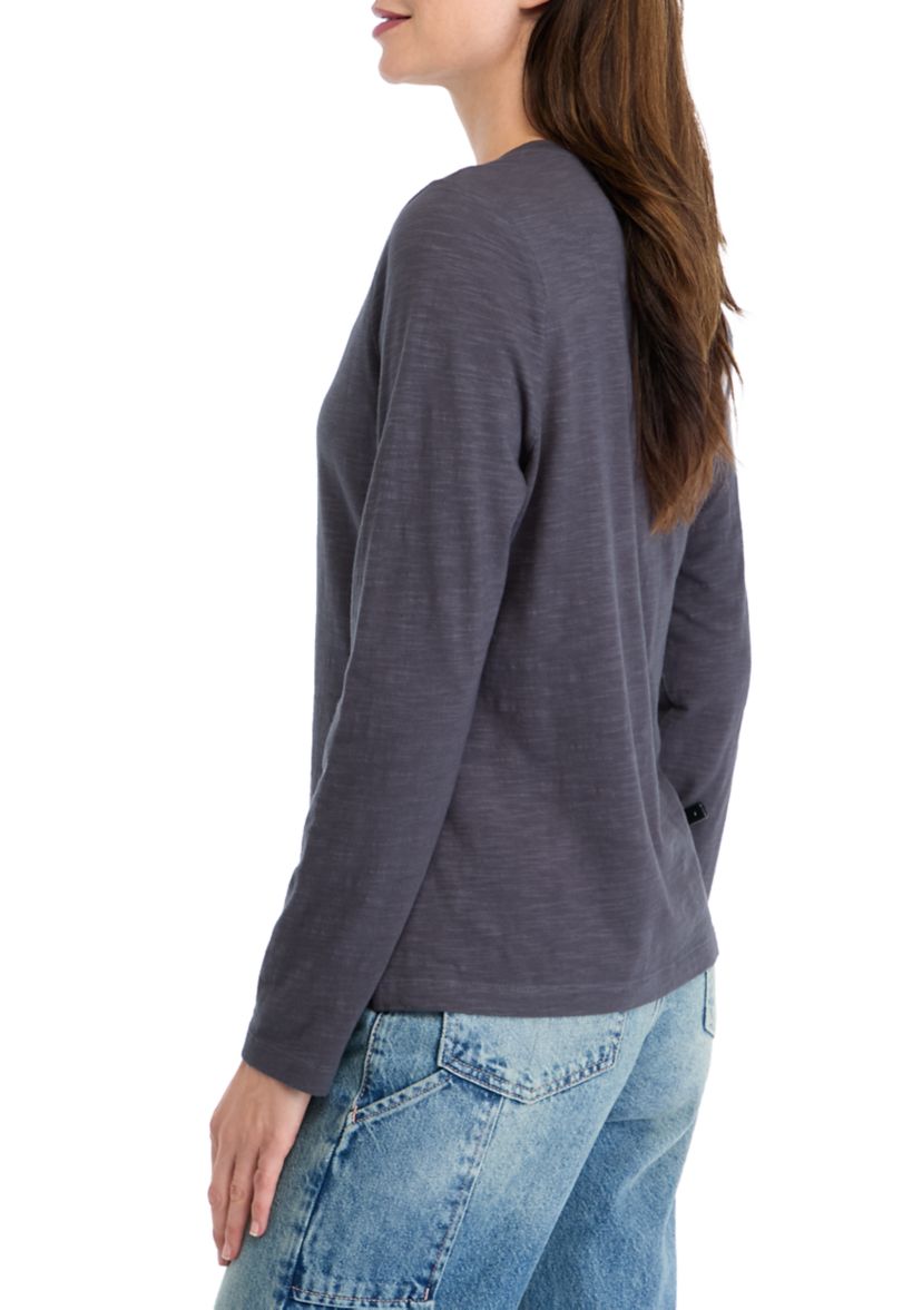 Womens Mixed Media Henley Shirt