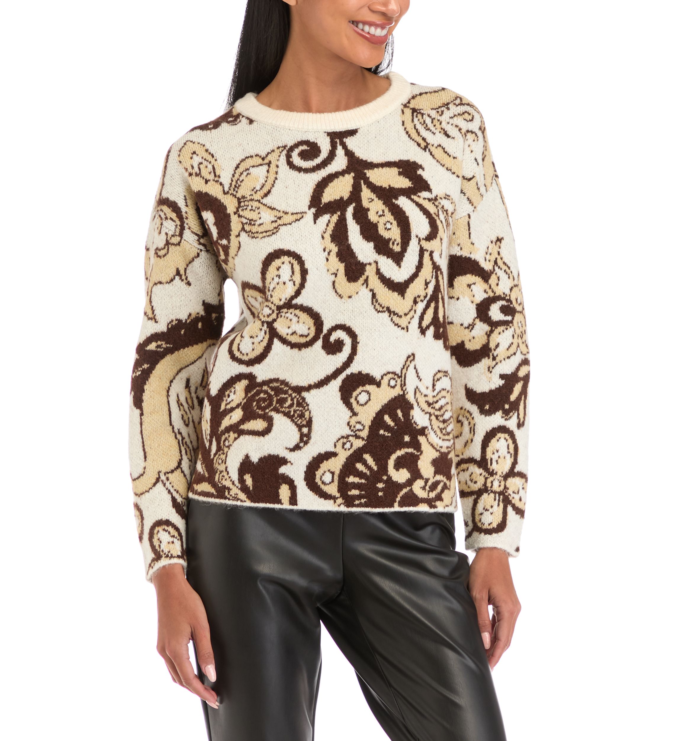 Petite Crew Neck Printed Pullover 