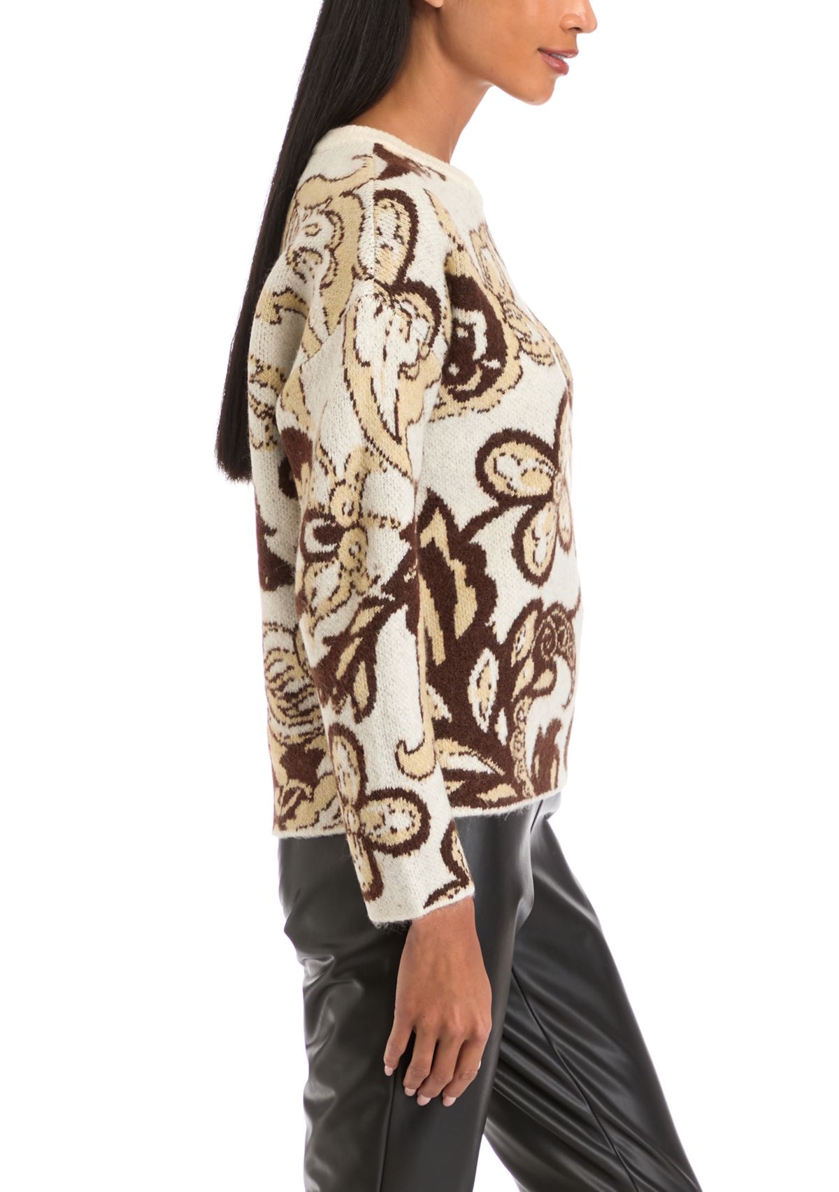 Petite Crew Neck Printed Pullover 