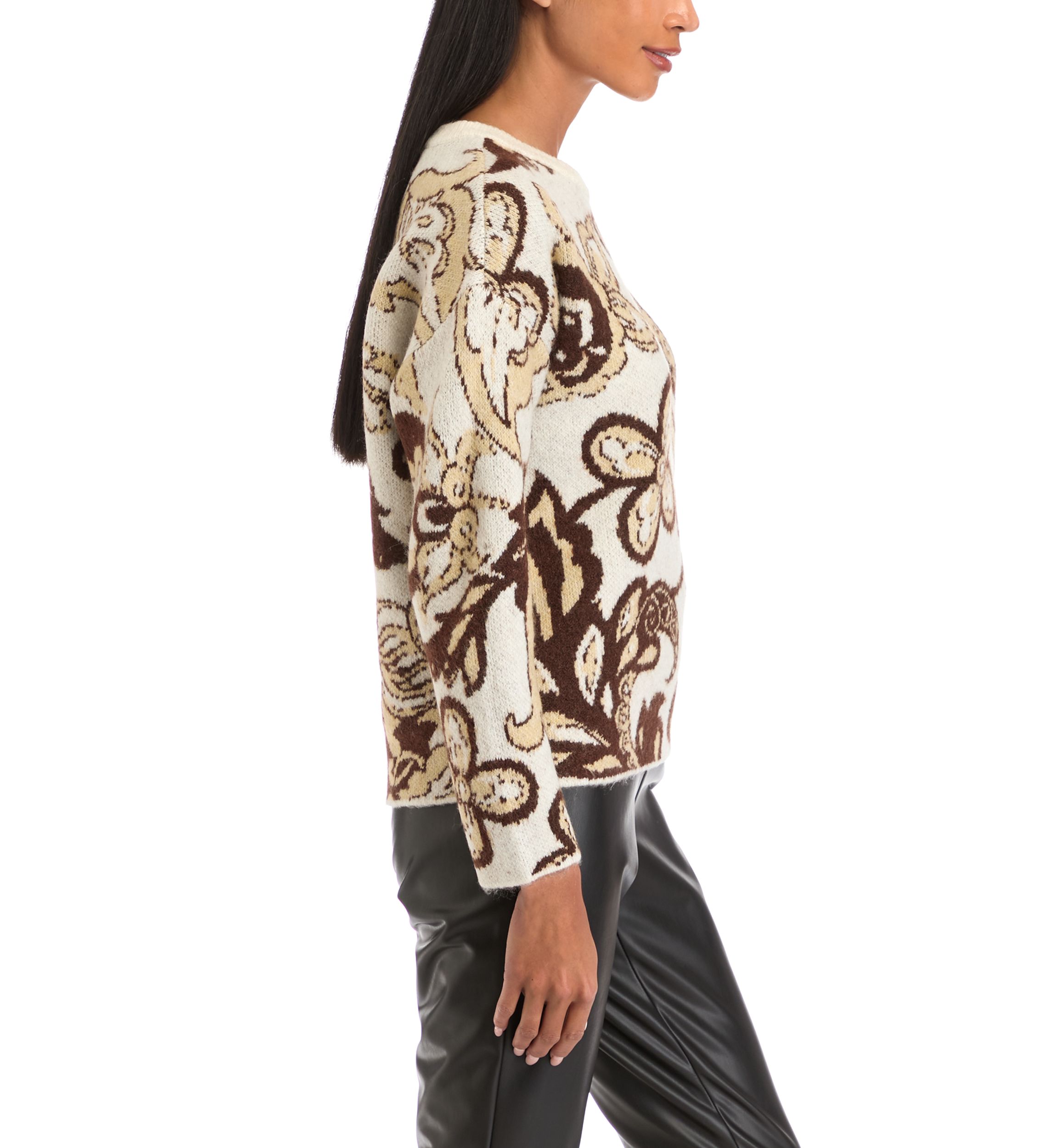 Petite Crew Neck Printed Pullover 