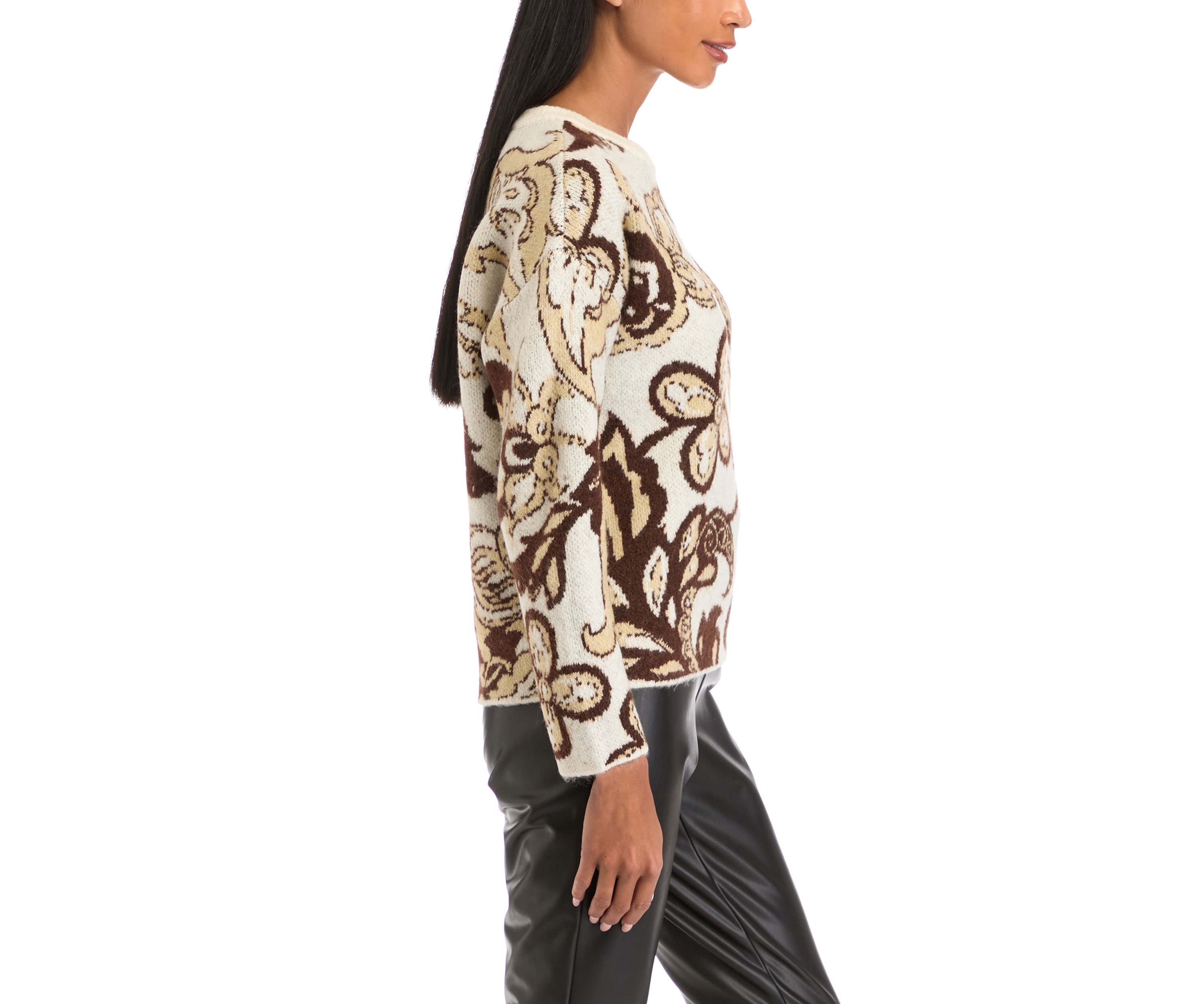 Petite Crew Neck Printed Pullover 