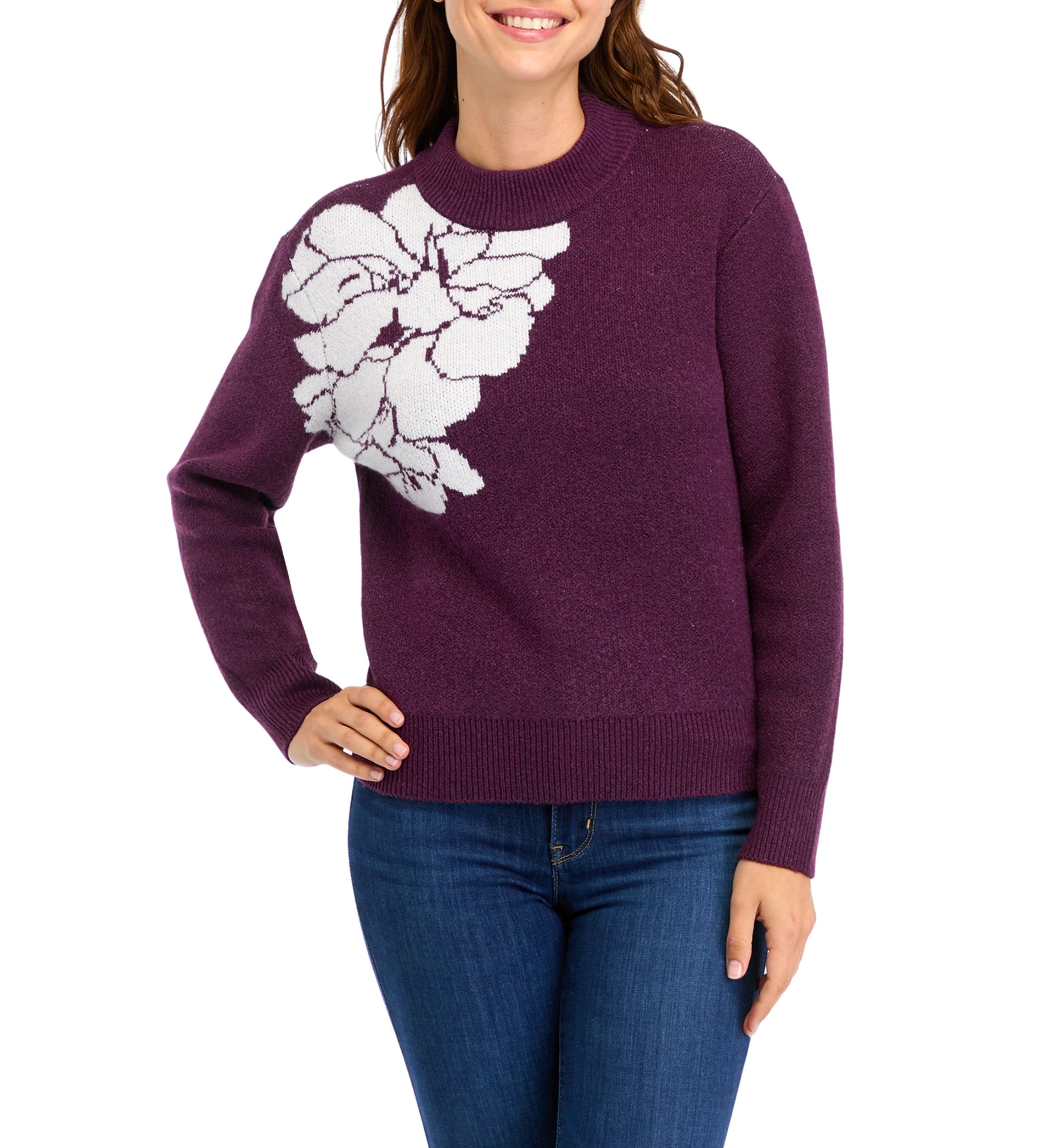 Womens Flower Intarsia Sweater 