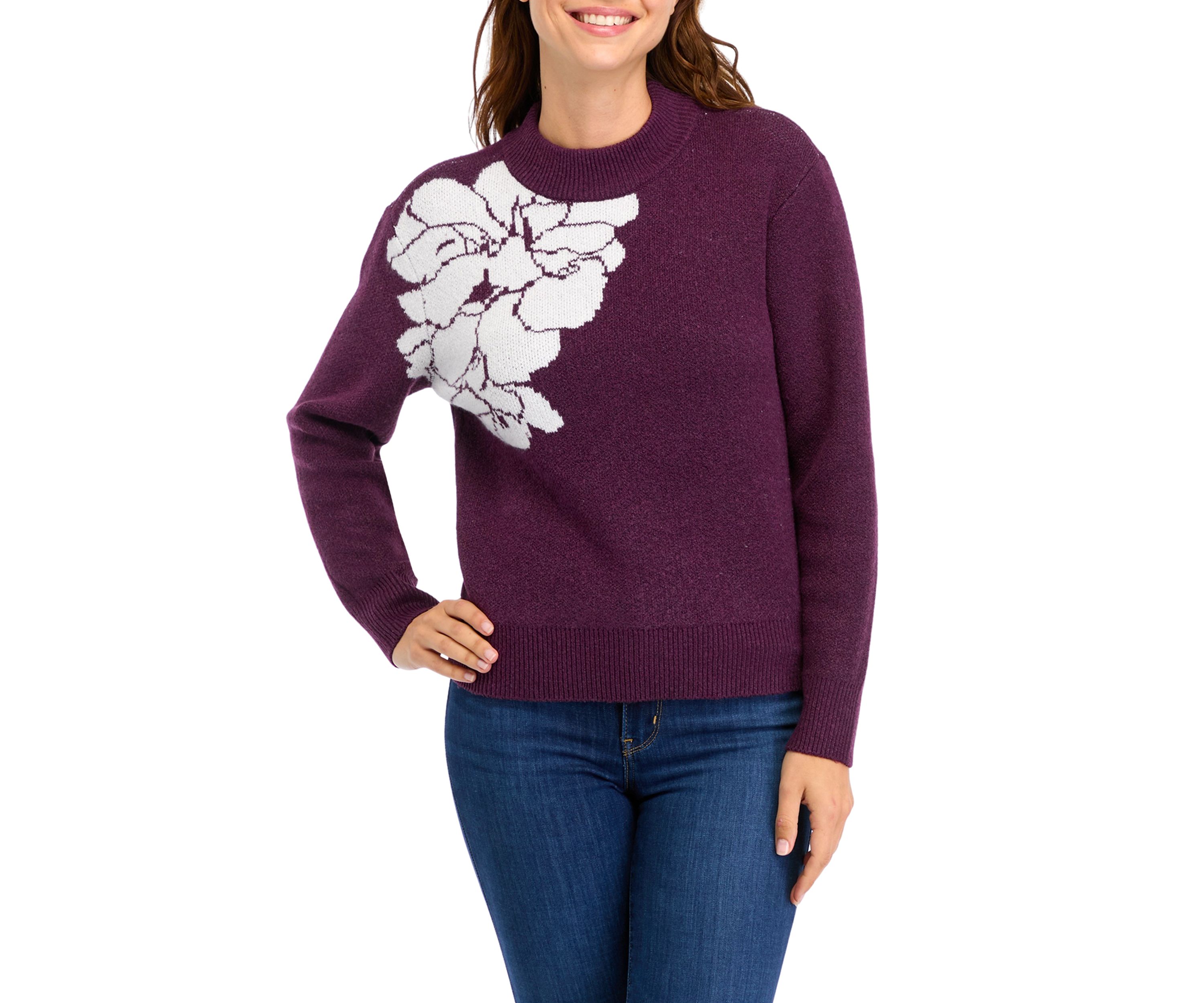 Womens Flower Intarsia Sweater 