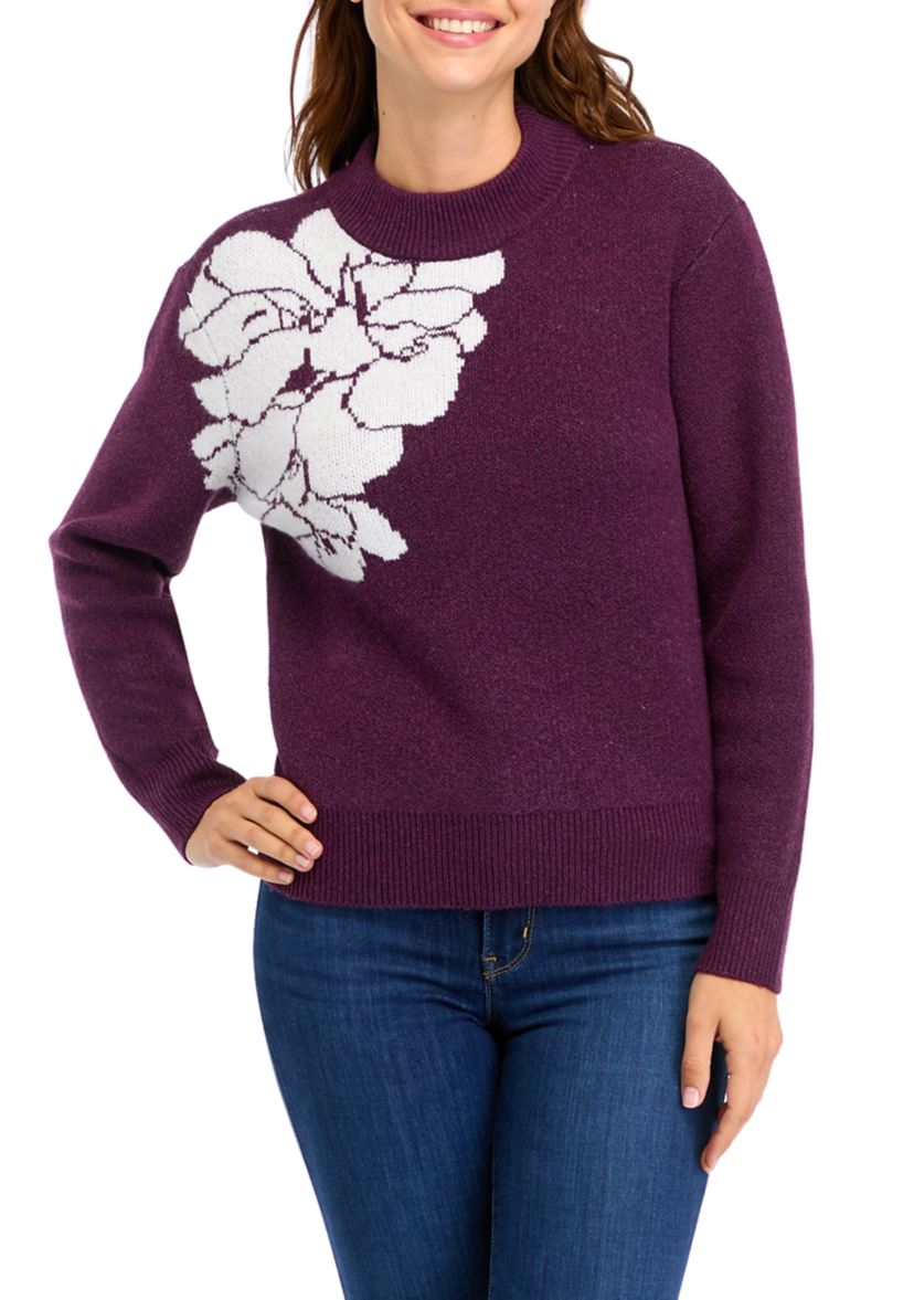 Womens Flower Intarsia Sweater 
