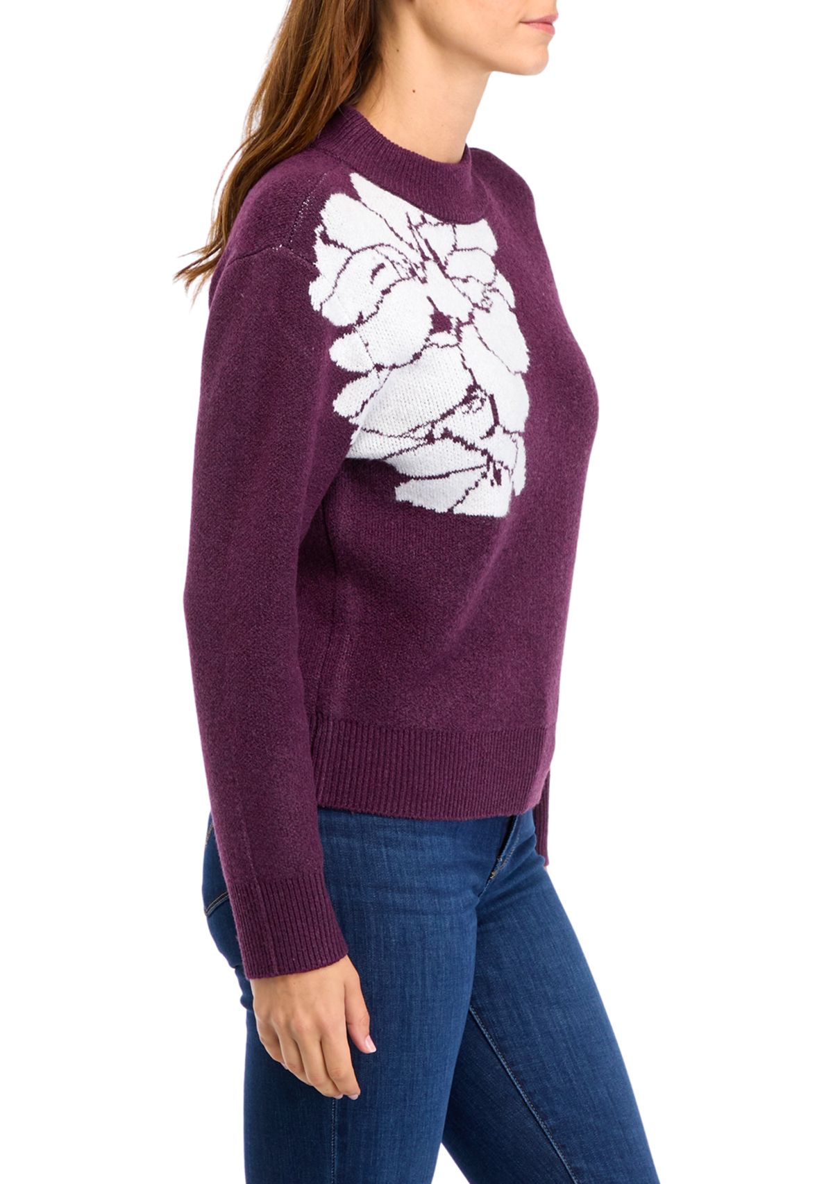 Womens Flower Intarsia Sweater 