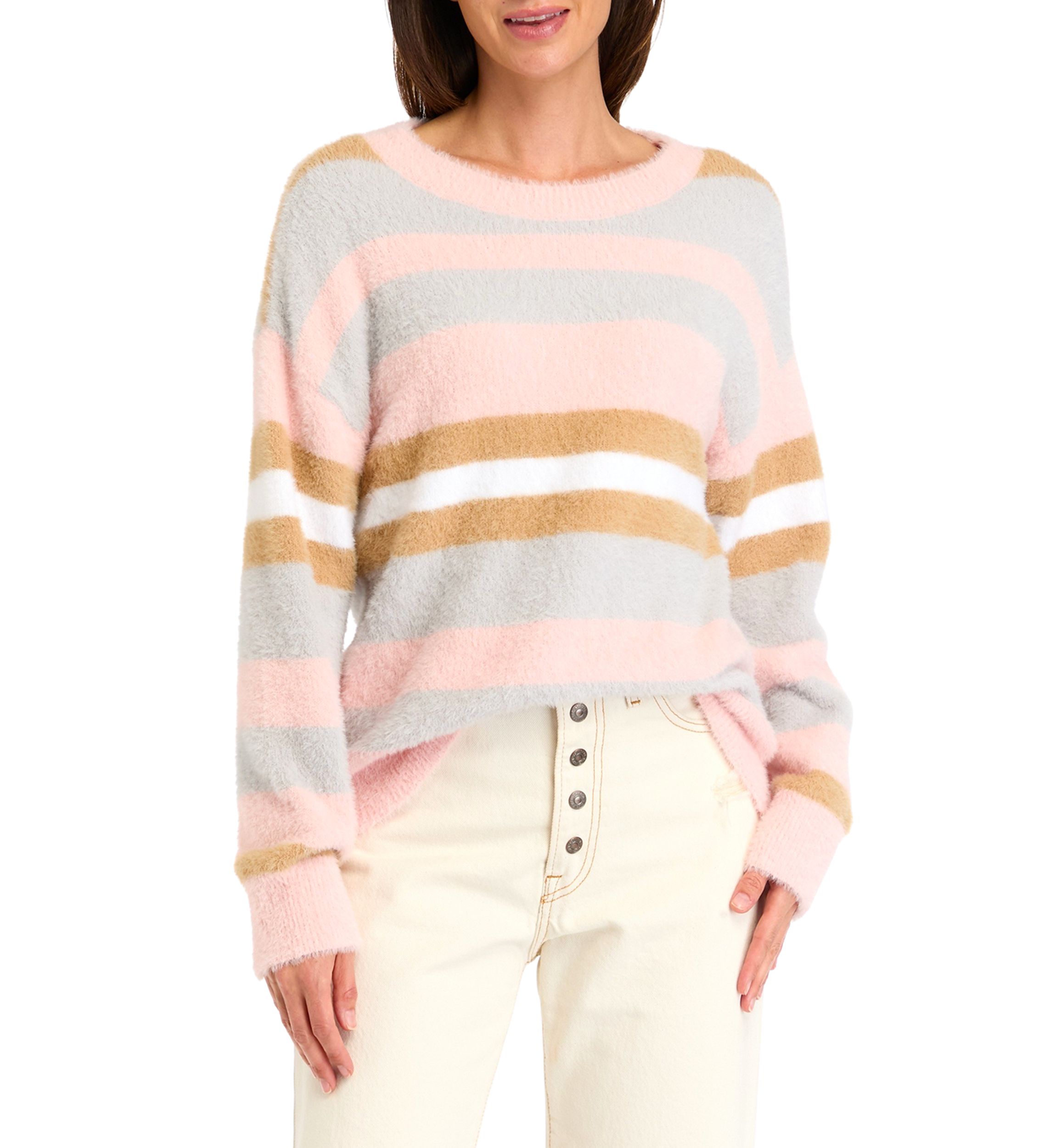 Womens Crew Neck Eyelash Sweater