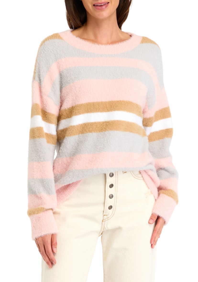 Womens Crew Neck Eyelash Sweater