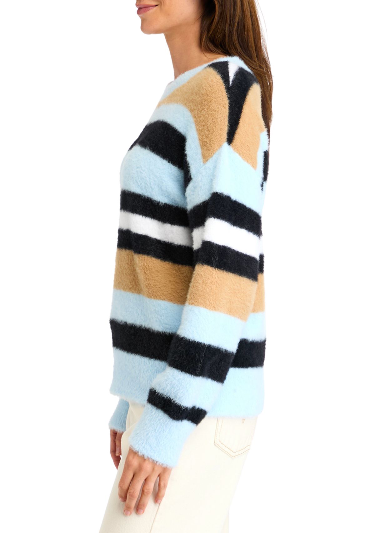 Womens Crew Neck Eyelash Sweater