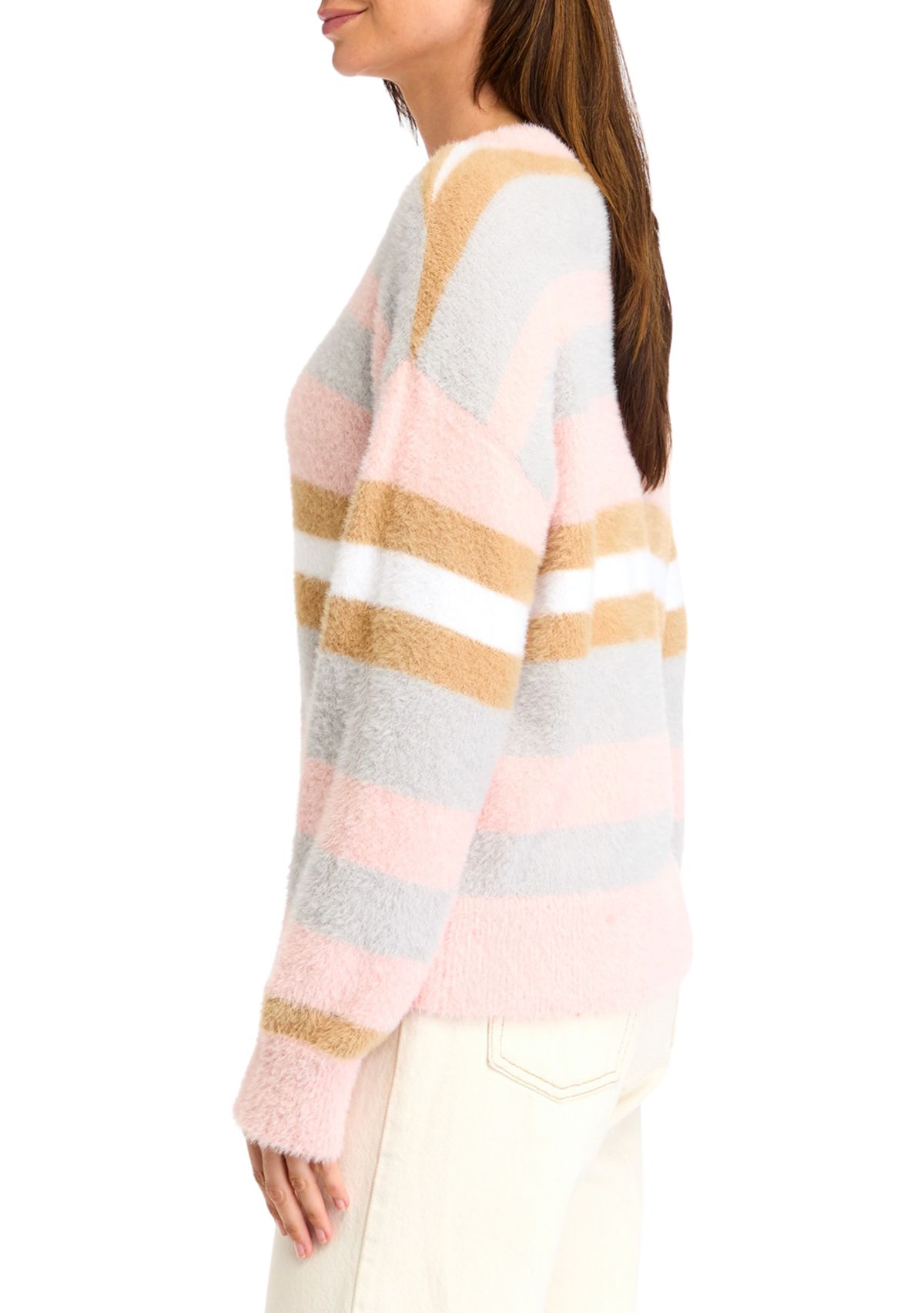 Womens Crew Neck Eyelash Sweater
