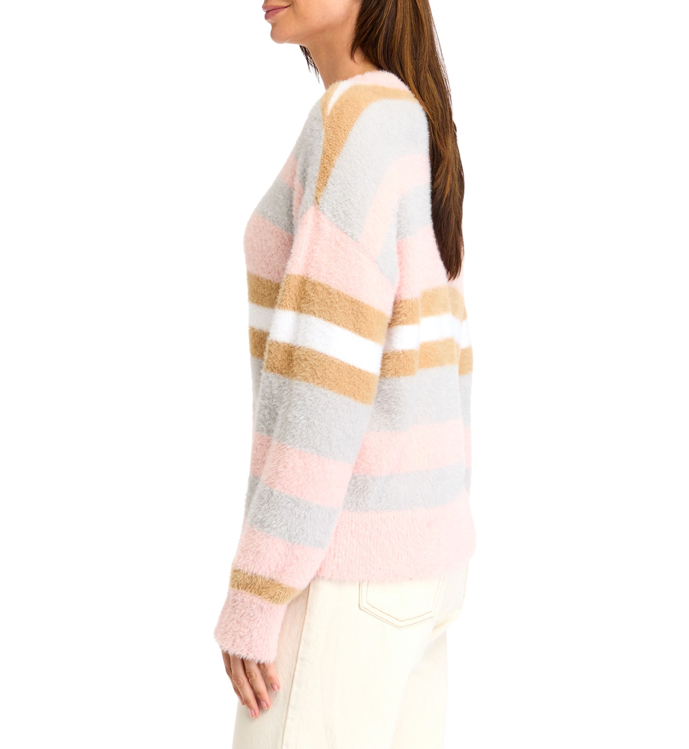 Womens Crew Neck Eyelash Sweater