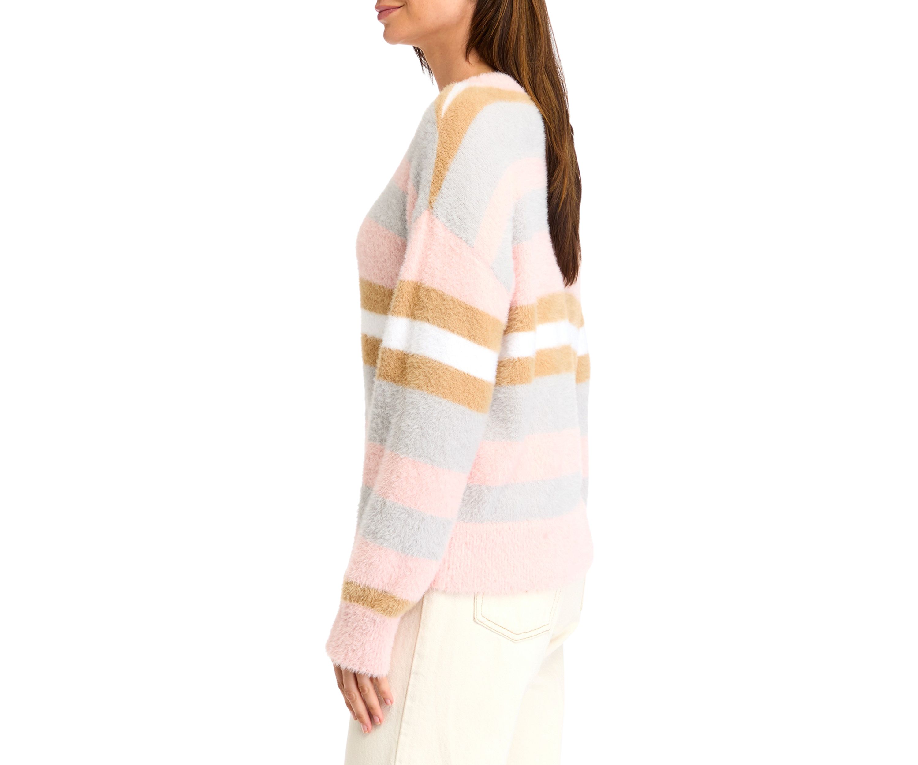 Womens Crew Neck Eyelash Sweater