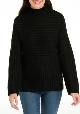Wonderly Women's Ribbed Mock Neck Sweater, Black, 2XL
