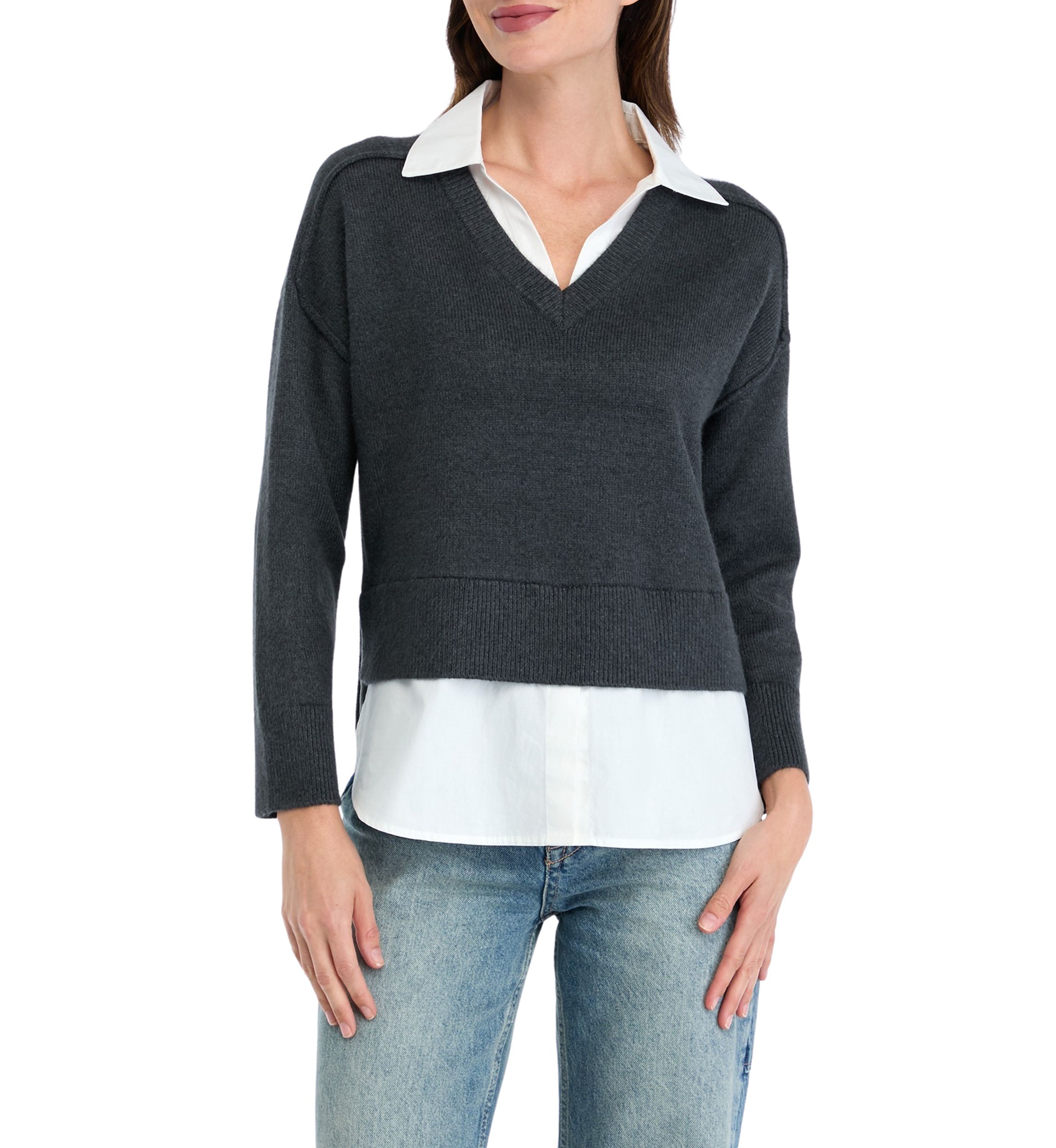 Petite V-Neck 2fer Sweater