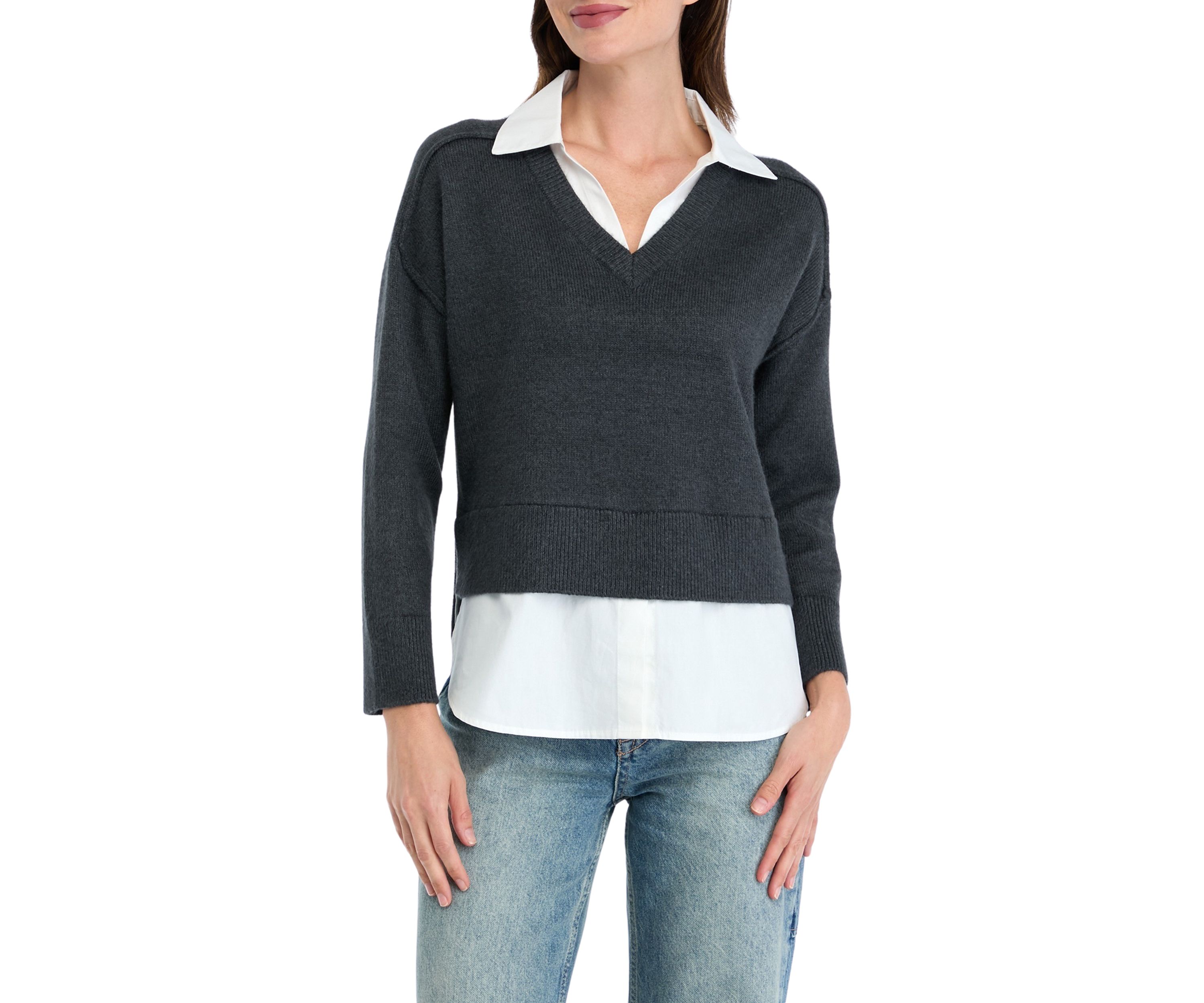 Petite V-Neck 2fer Sweater