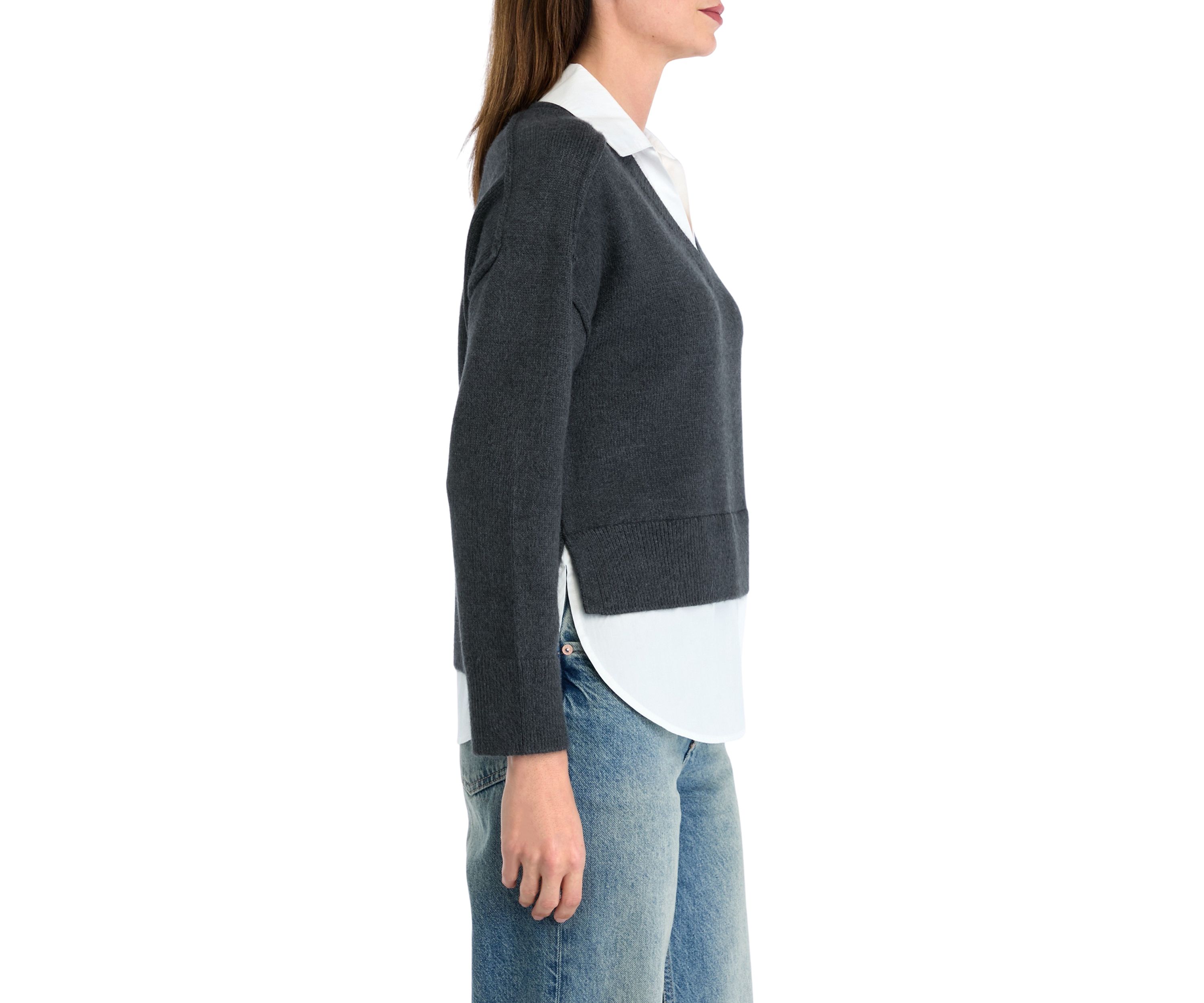 Petite V-Neck 2fer Sweater