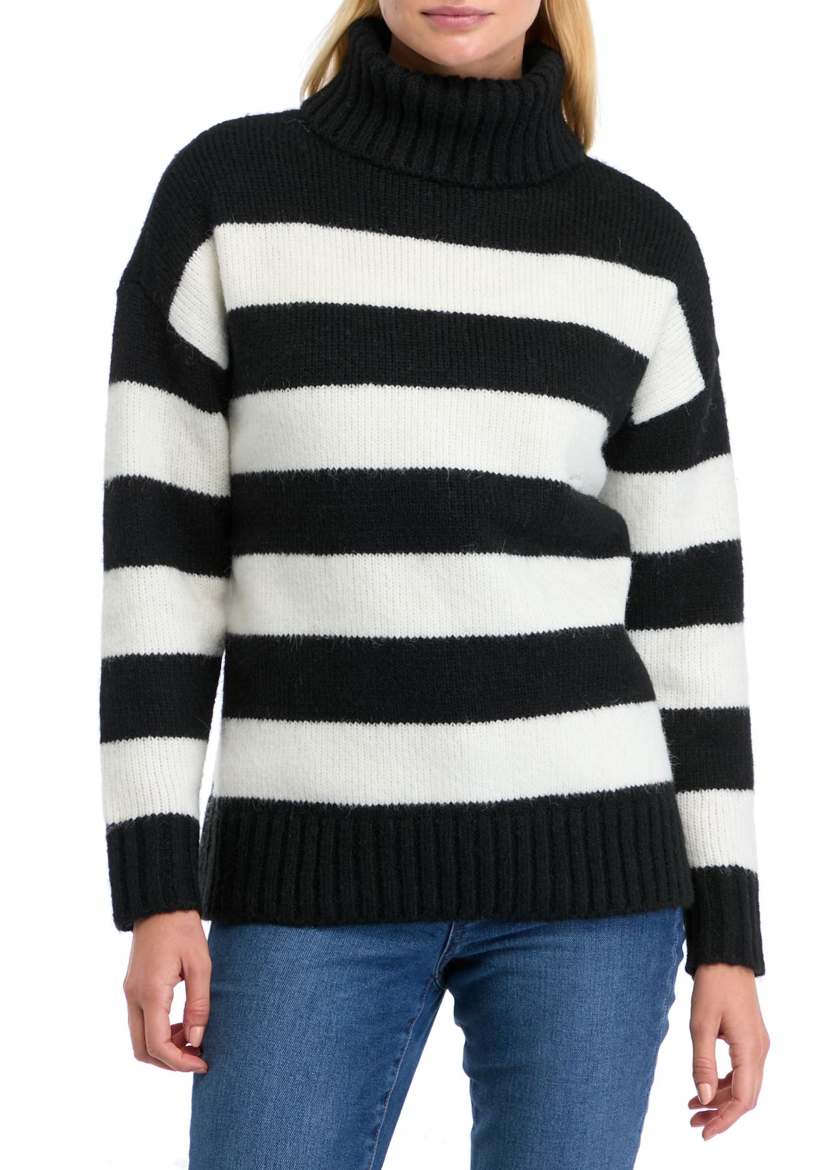 Womens Bold Stripe Turtleneck Sweater 