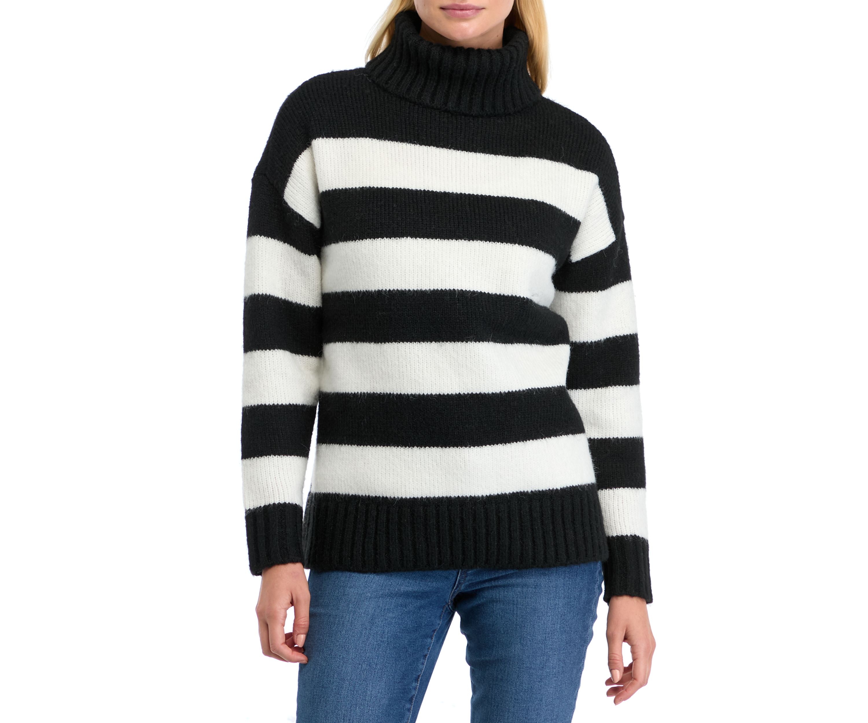 Womens Bold Stripe Turtleneck Sweater 