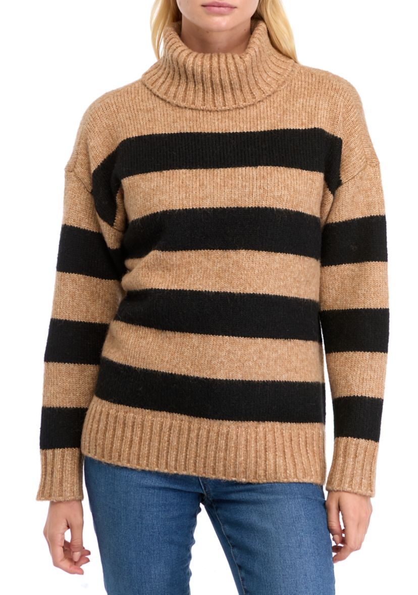 Womens Bold Stripe Turtleneck Sweater 