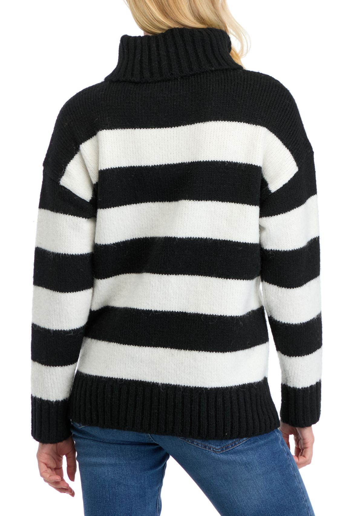 Womens Bold Stripe Turtleneck Sweater 