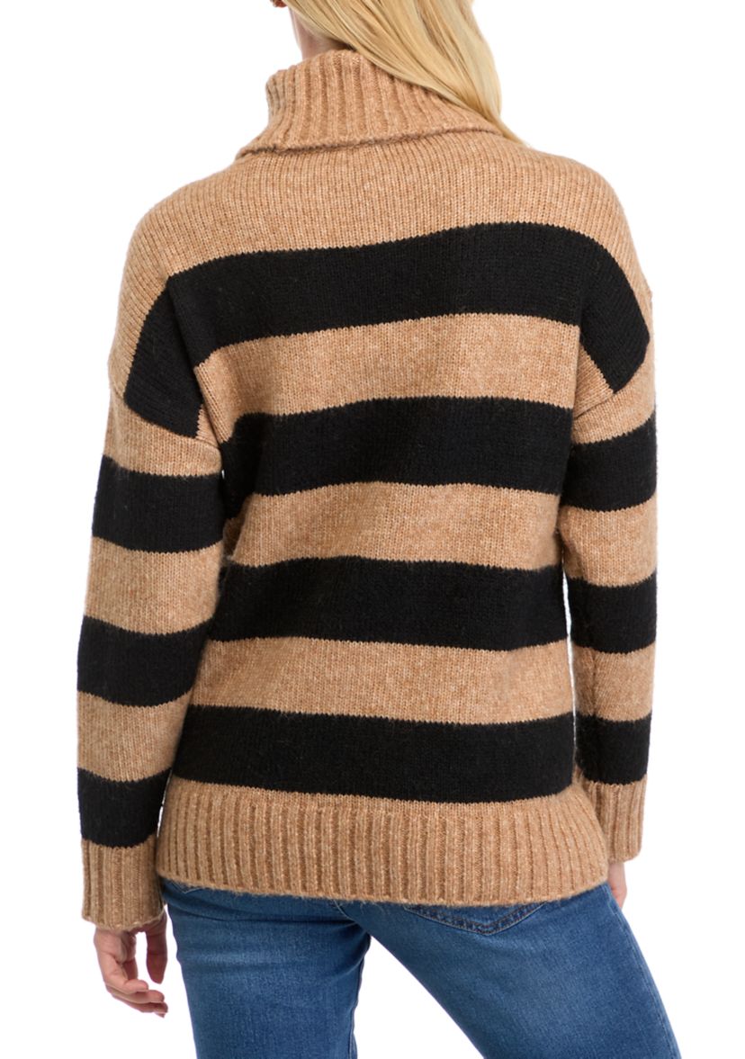 Womens Bold Stripe Turtleneck Sweater 
