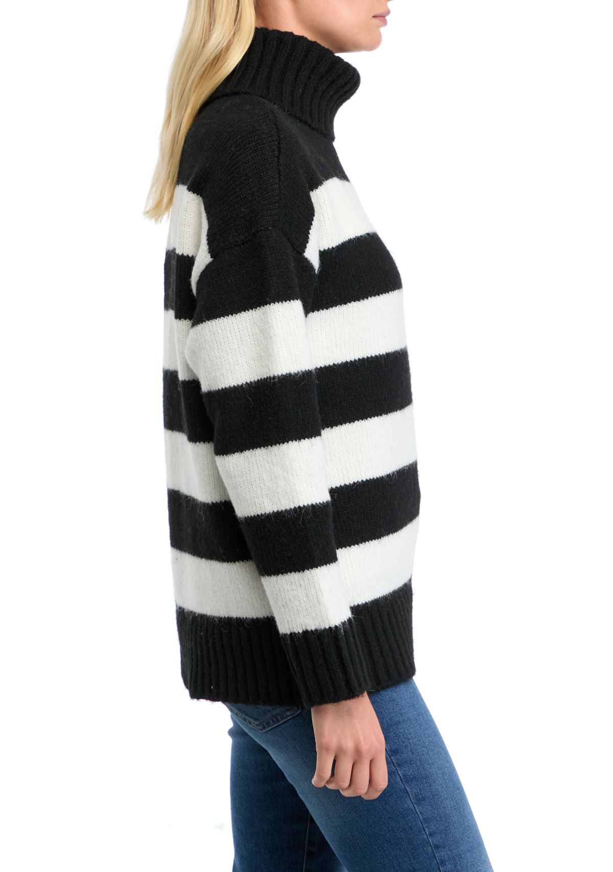 Womens Bold Stripe Turtleneck Sweater 