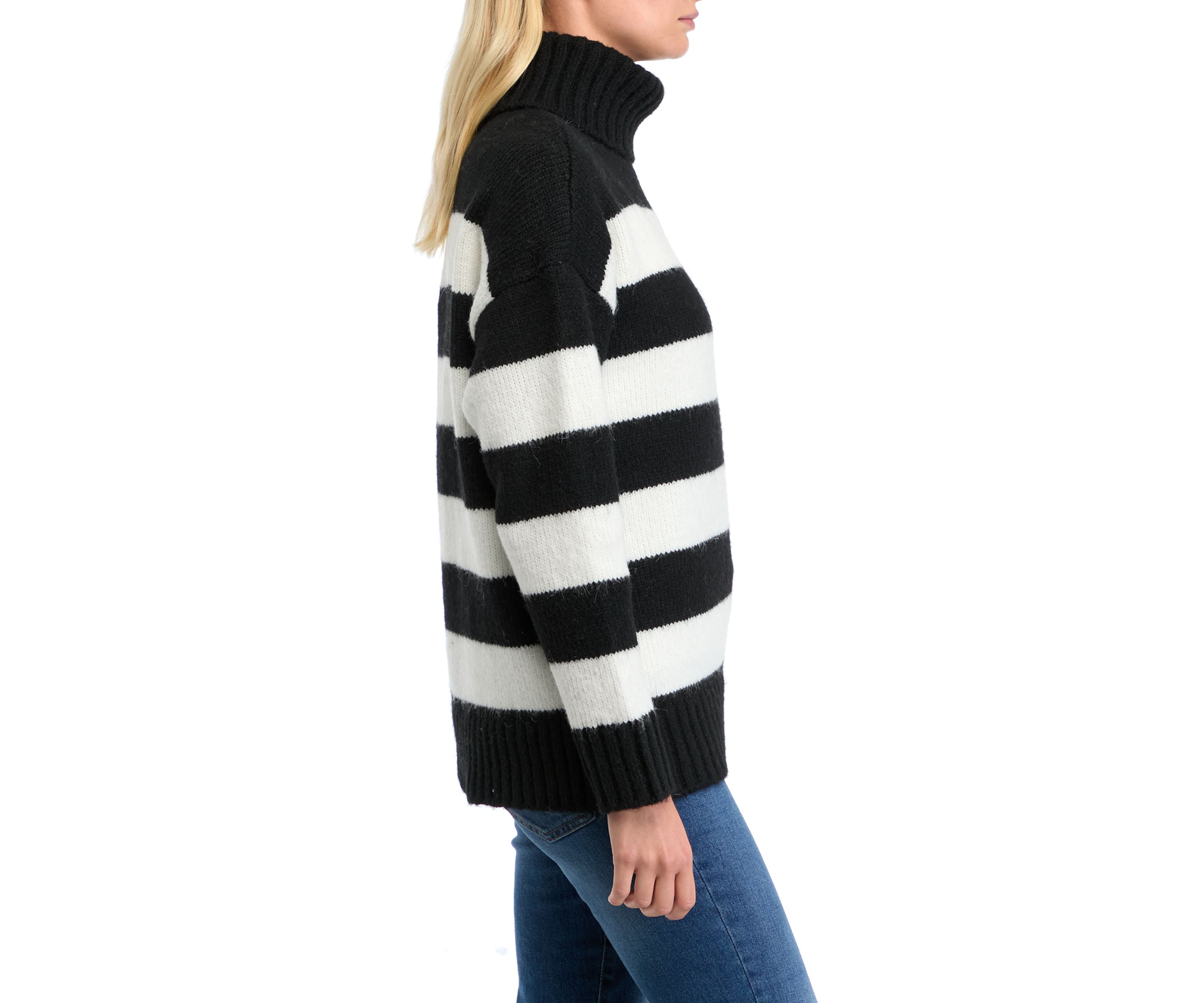 Womens Bold Stripe Turtleneck Sweater 