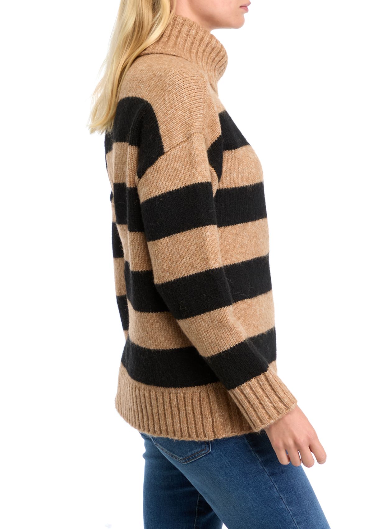 Womens Bold Stripe Turtleneck Sweater 