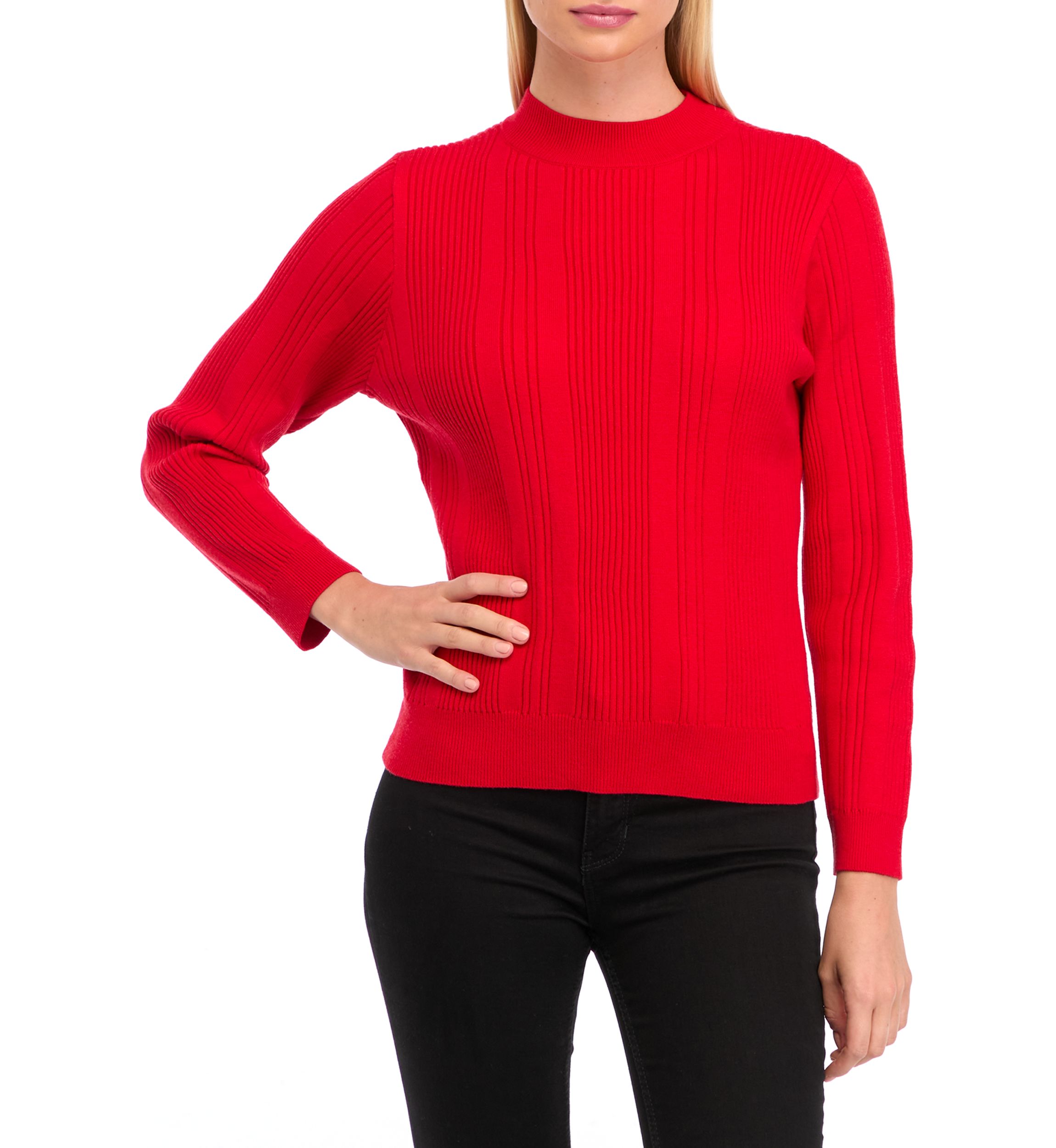 Petite Long Sleeve Ribbed Mock Neck Pullover