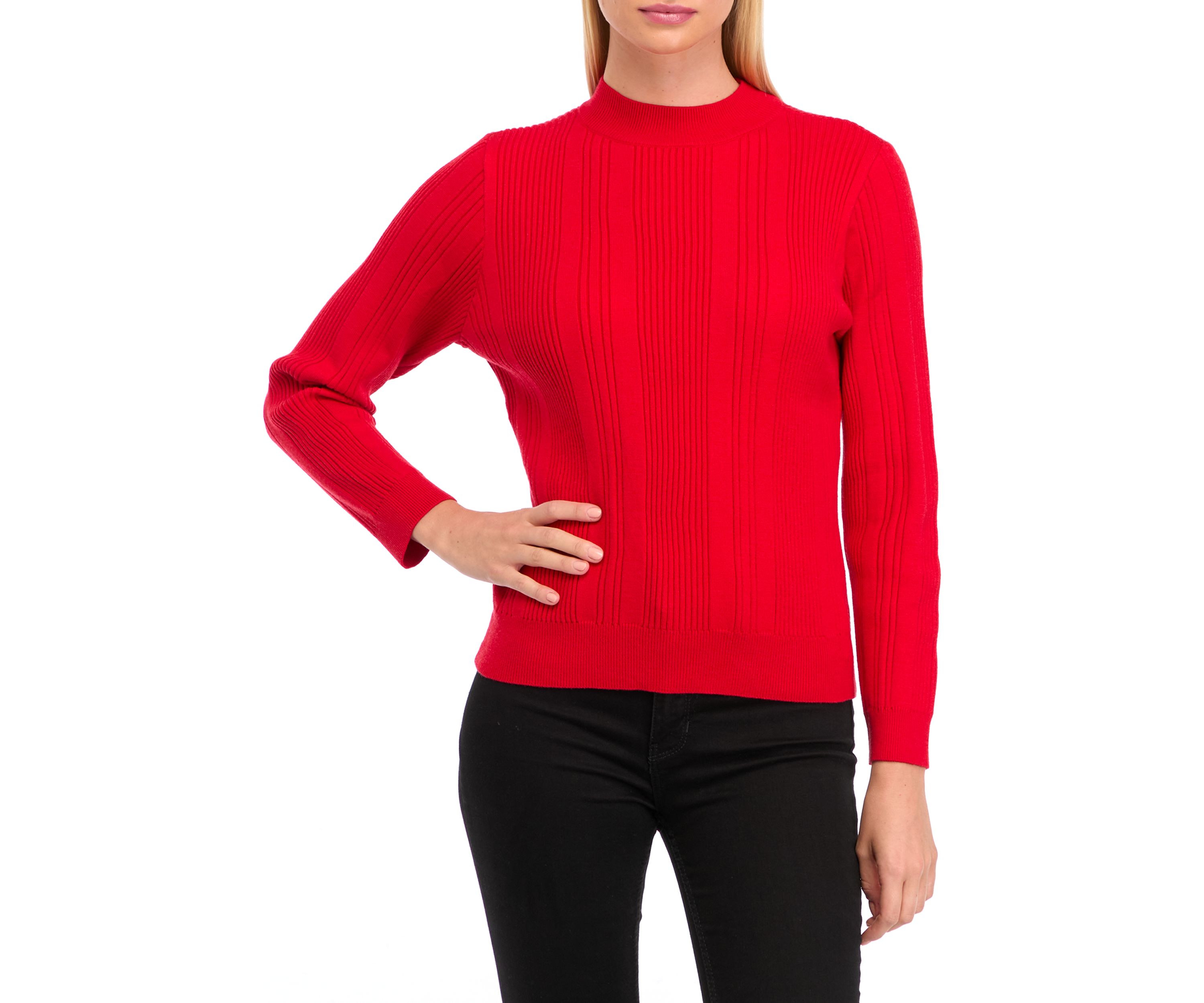 Petite Long Sleeve Ribbed Mock Neck Pullover