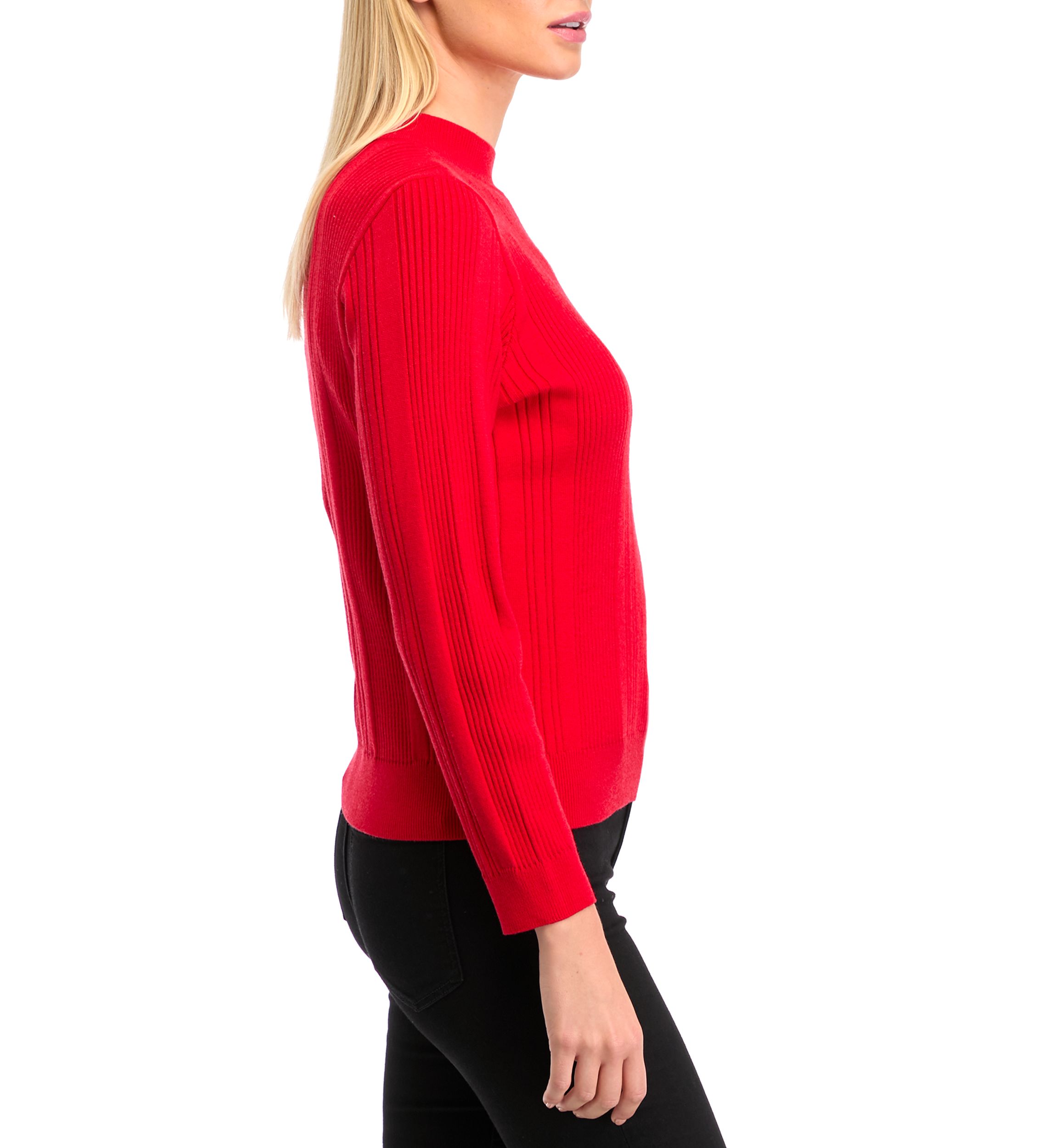 Petite Long Sleeve Ribbed Mock Neck Pullover