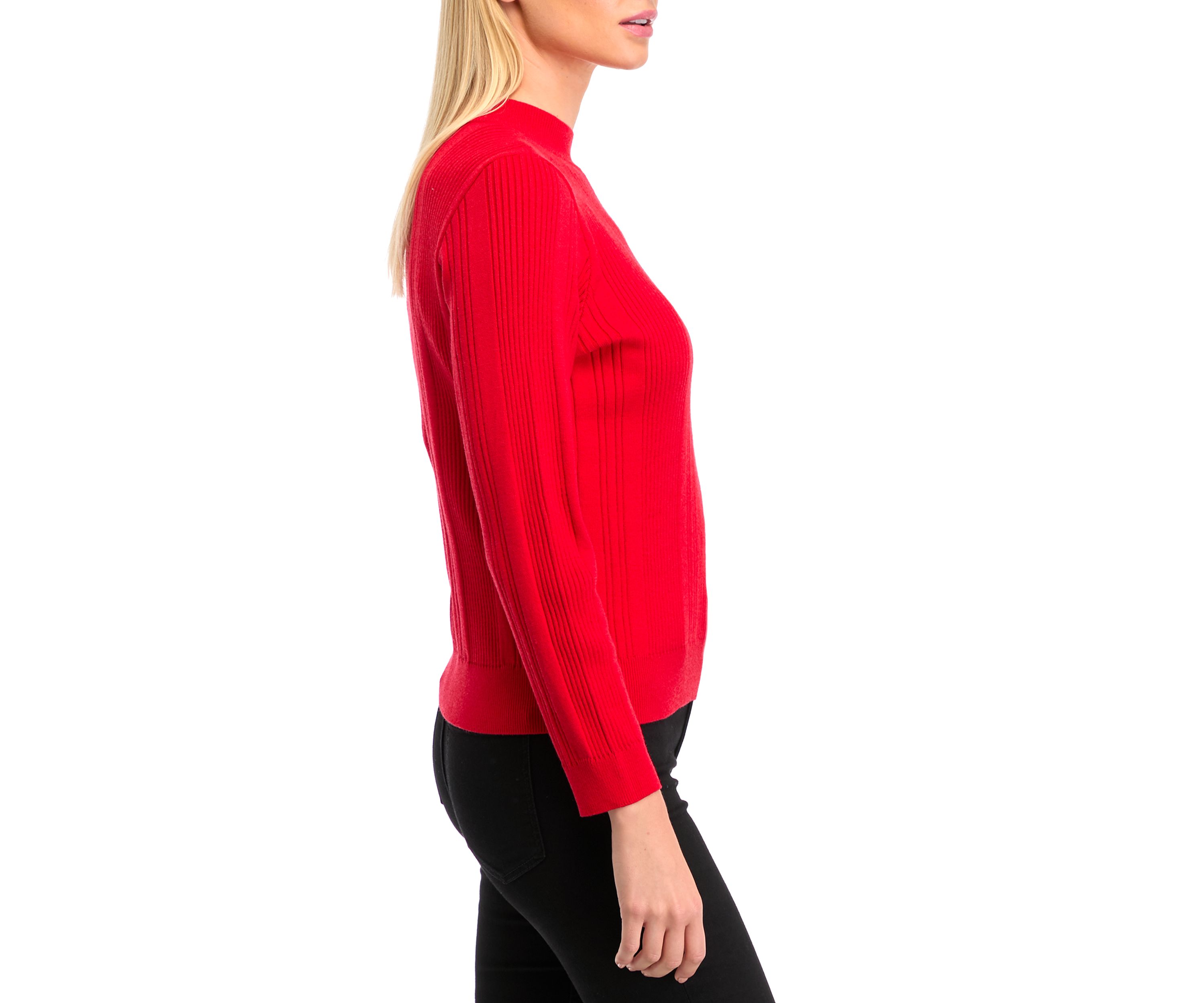 Petite Long Sleeve Ribbed Mock Neck Pullover